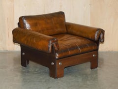 SIGURD RESSELL FOR VATNE MOBLER HARDWOOD BROWN LEATHER SOFA ARMCHAiR TABLE SUITE