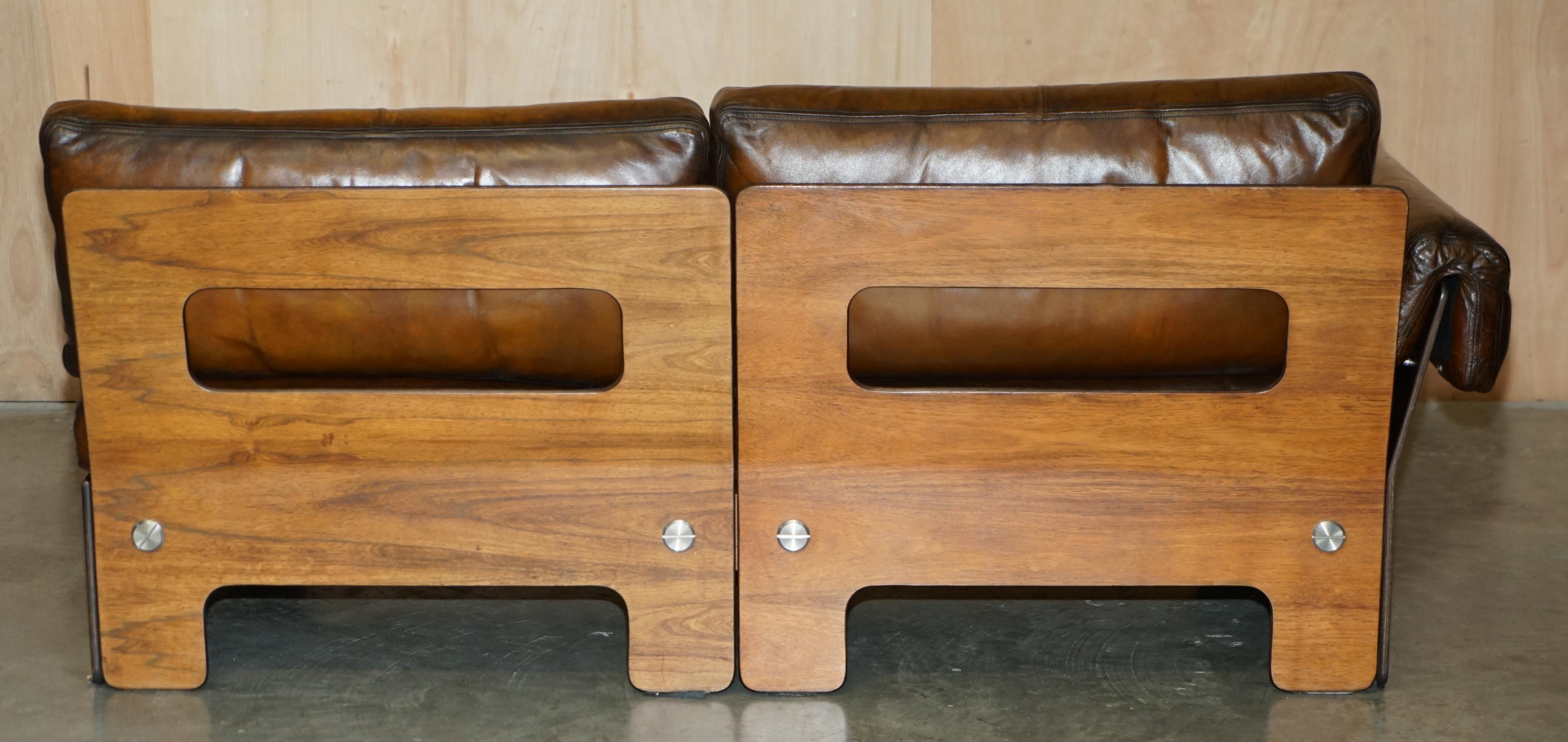 SIGURD RESSELL FOR VATNE MOBLER HARDWOOD BROWN LEATHER SOFA ARMCHAiR TABLE SUITE For Sale 12