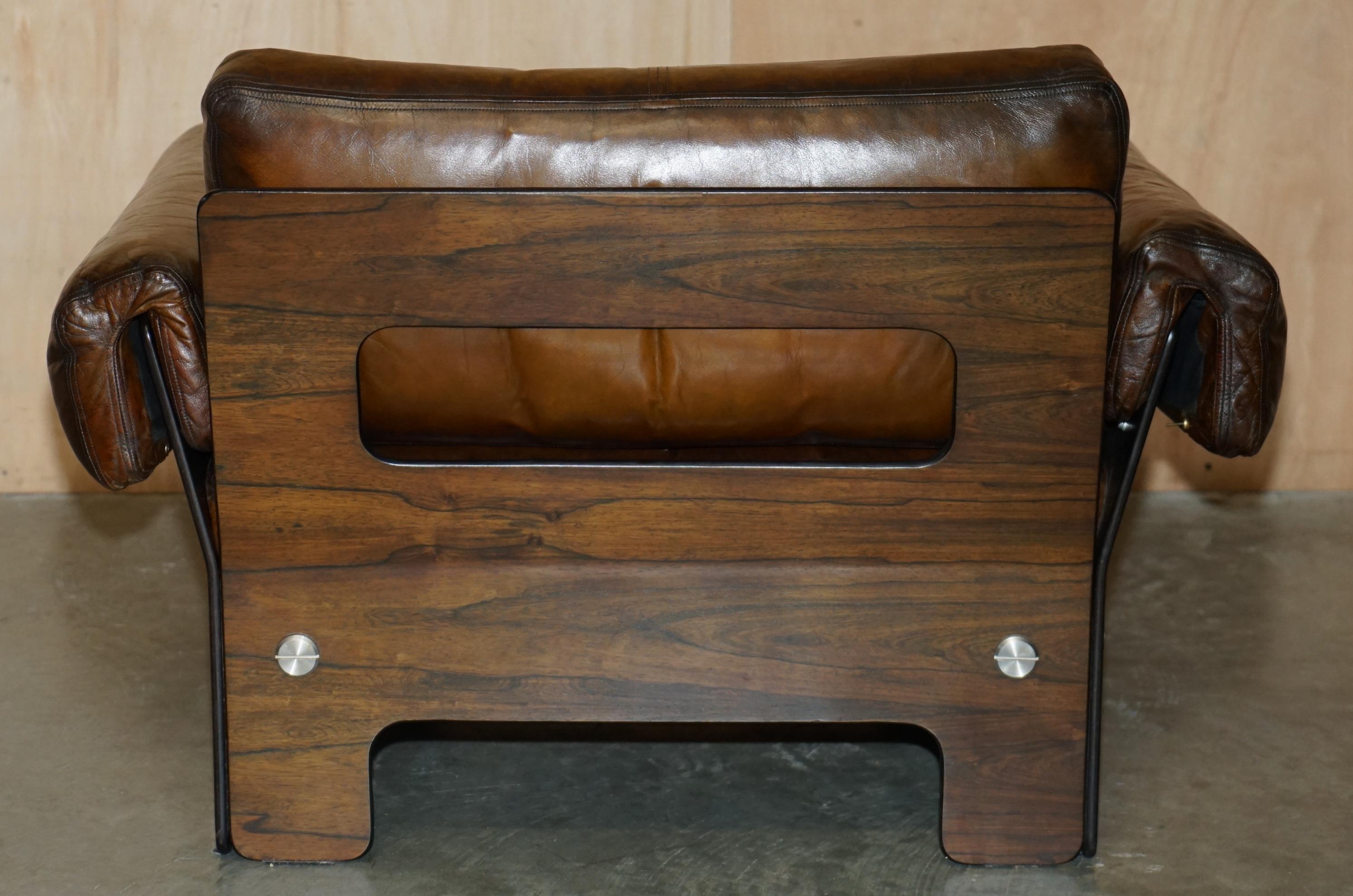 SIGURD RESSELL FOR VATNE MOBLER HARDWOOD BROWN LEATHER SOFA ARMCHAiR TABLE SUITE In Good Condition For Sale In West Sussex, Pulborough