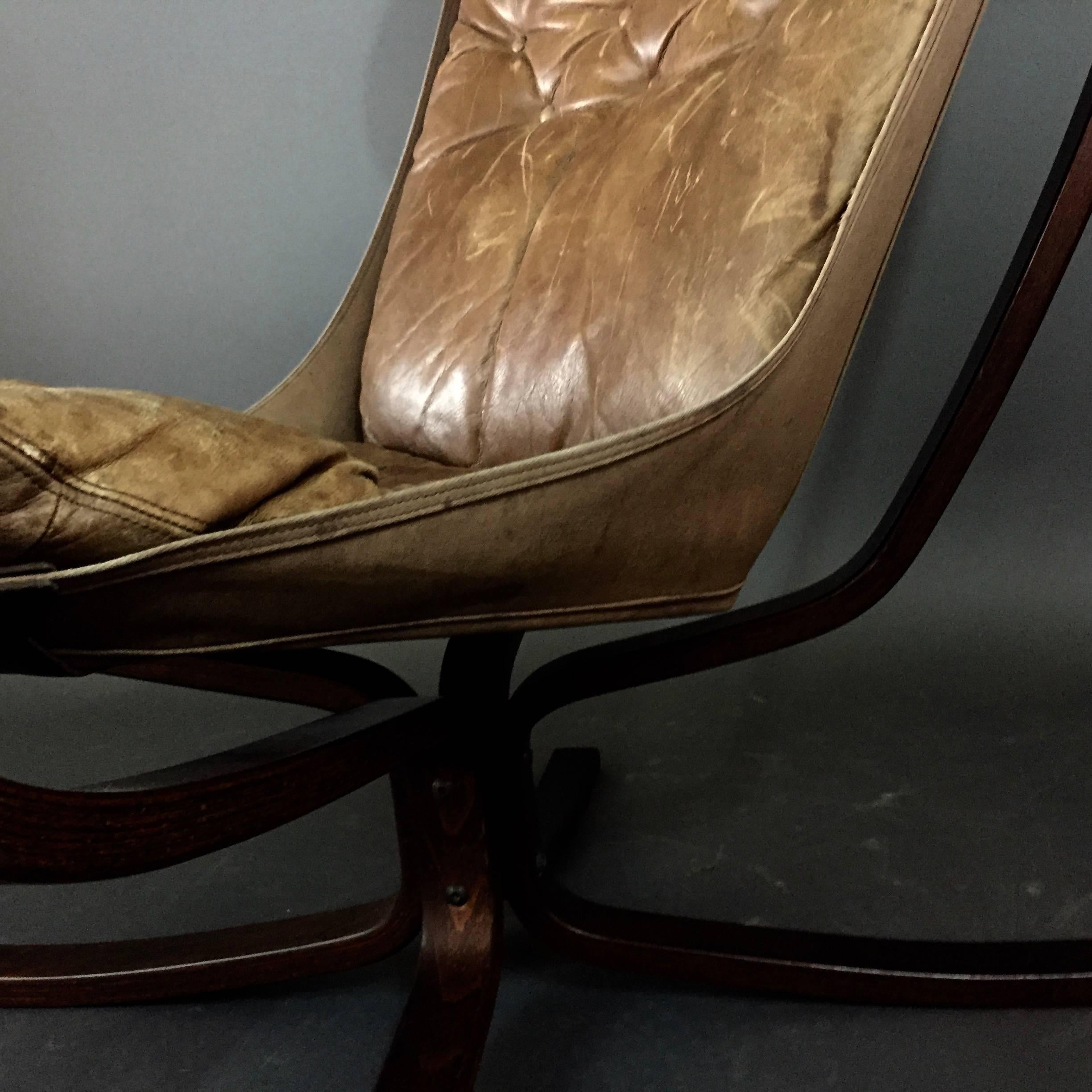 Scandinavian Modern Sigurd Ressell High Back Cognac Leather Falcon Chair
