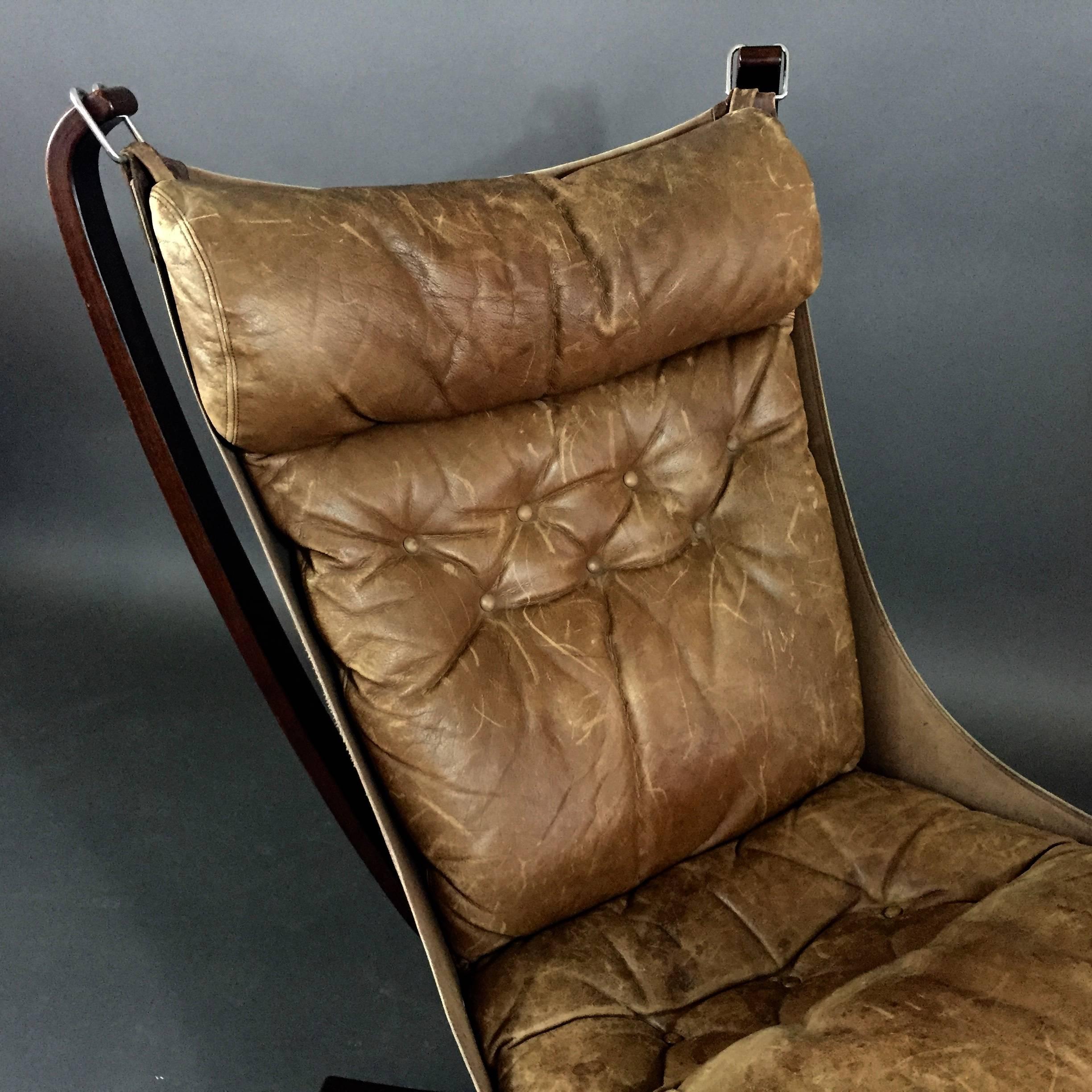 Sigurd Ressell High Back Cognac Leather Falcon Chair 1
