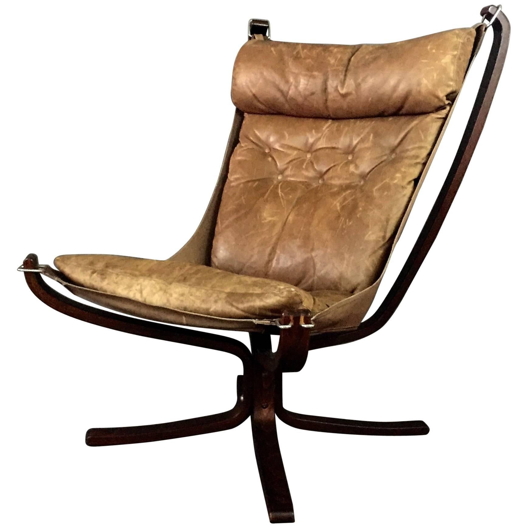 Sigurd Ressell High Back Cognac Leather Falcon Chair
