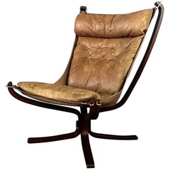 Sigurd Ressell High Back Cognac Leather Falcon Chair