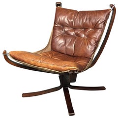 Sigurd Ressell Leather Falcon Chair, 1970s Norway