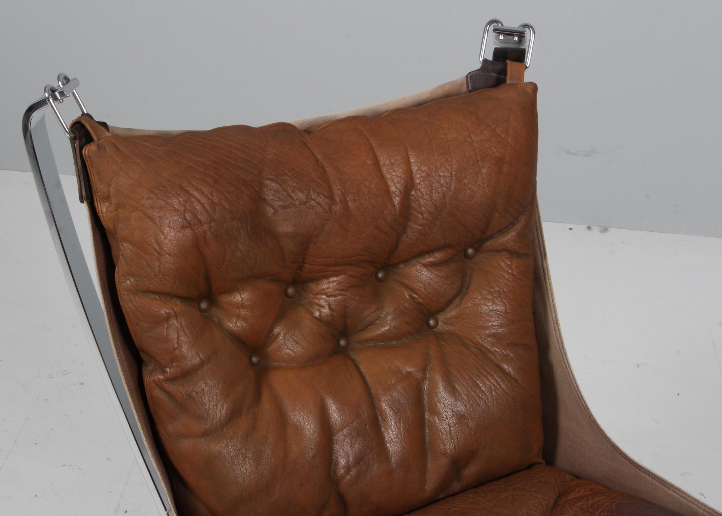 Scandinavian Modern Sigurd Ressell Lounge Chair, Model Falcon, Leather and Steel For Sale