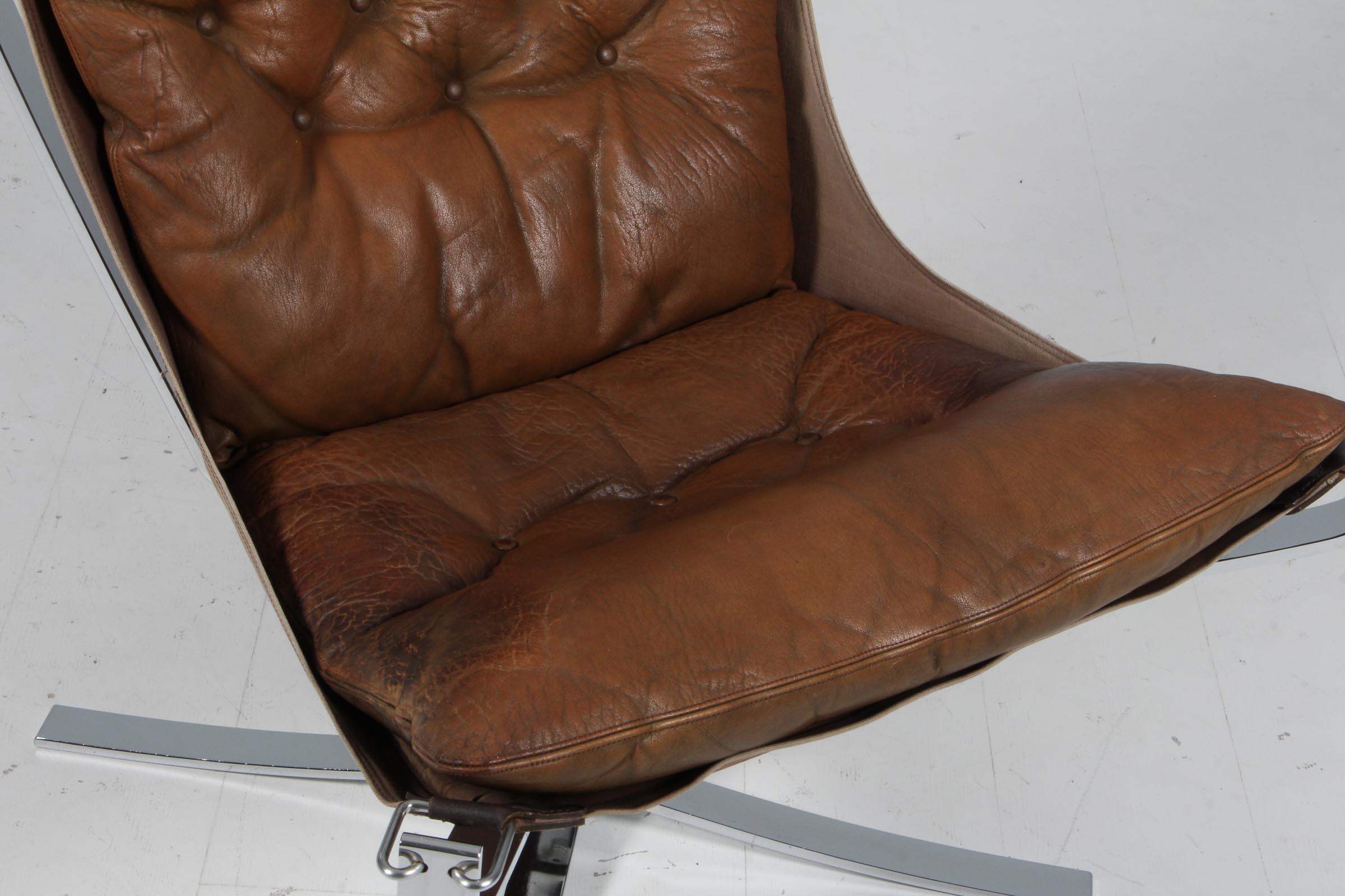 Norwegian Sigurd Ressell Lounge Chair, Model Falcon, Leather and Steel For Sale
