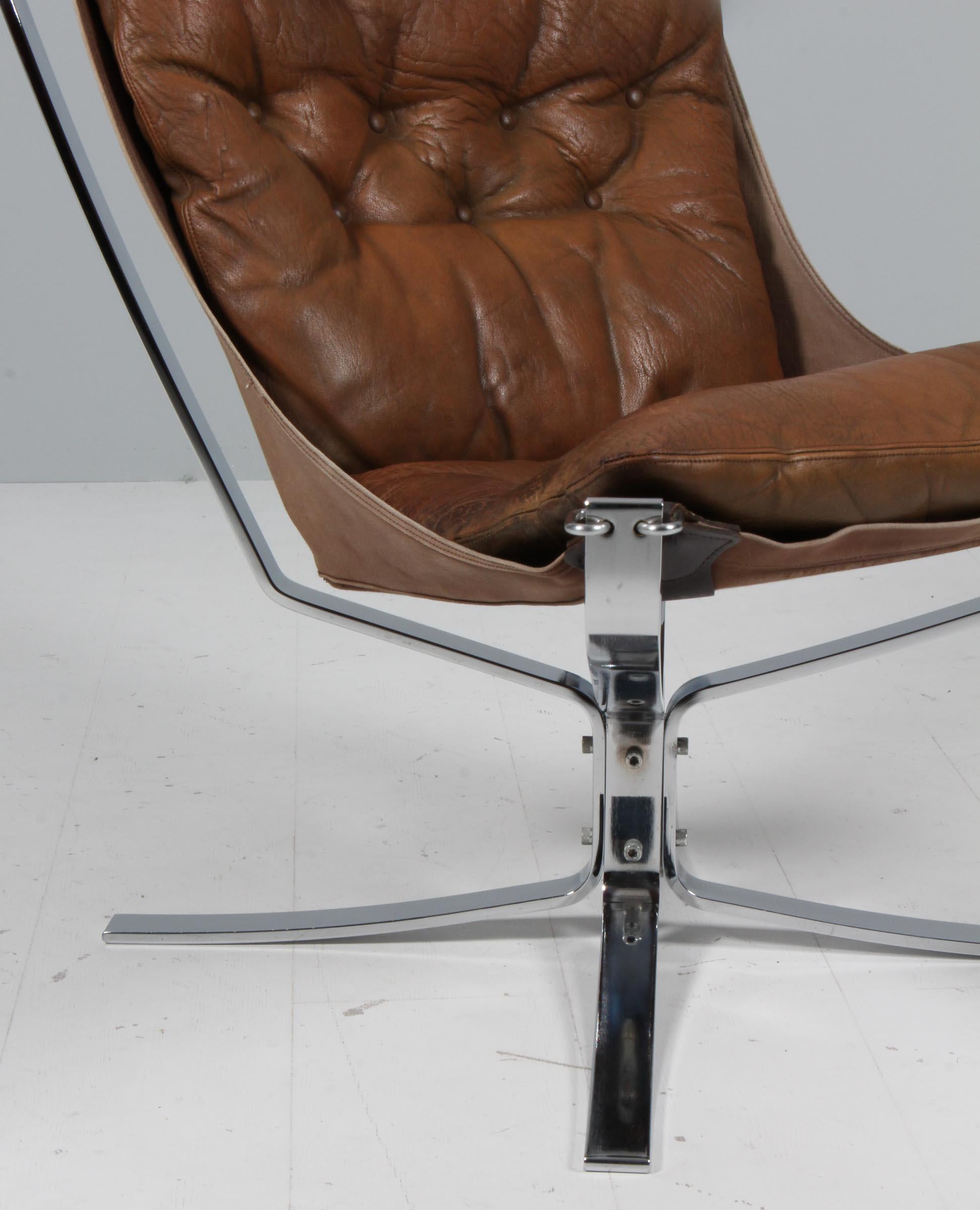 Sigurd Ressell Lounge Chair, Model Falcon, Leather and Steel In Fair Condition For Sale In Esbjerg, DK