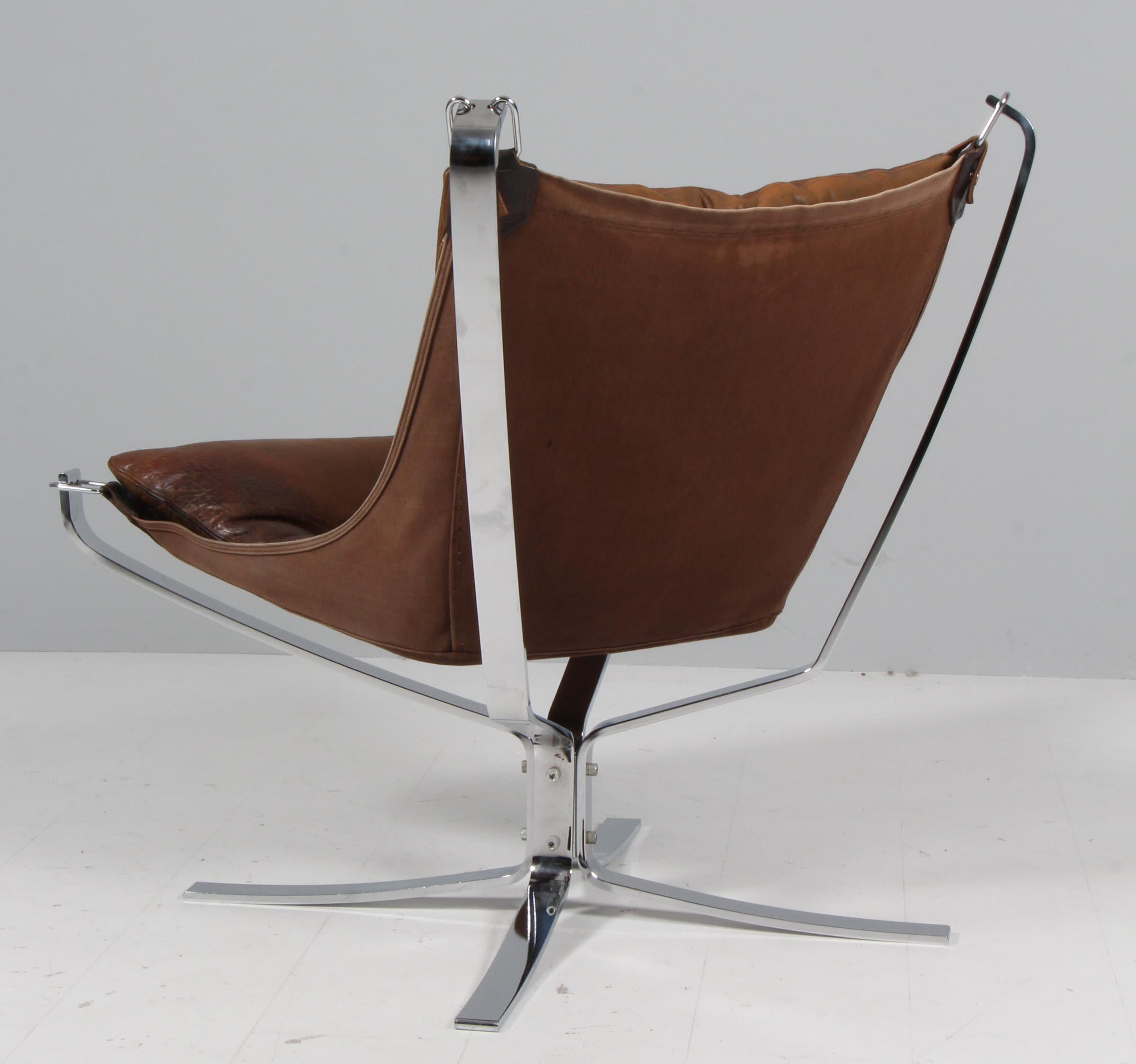 Late 20th Century Sigurd Ressell Lounge Chair, Model Falcon, Leather and Steel For Sale