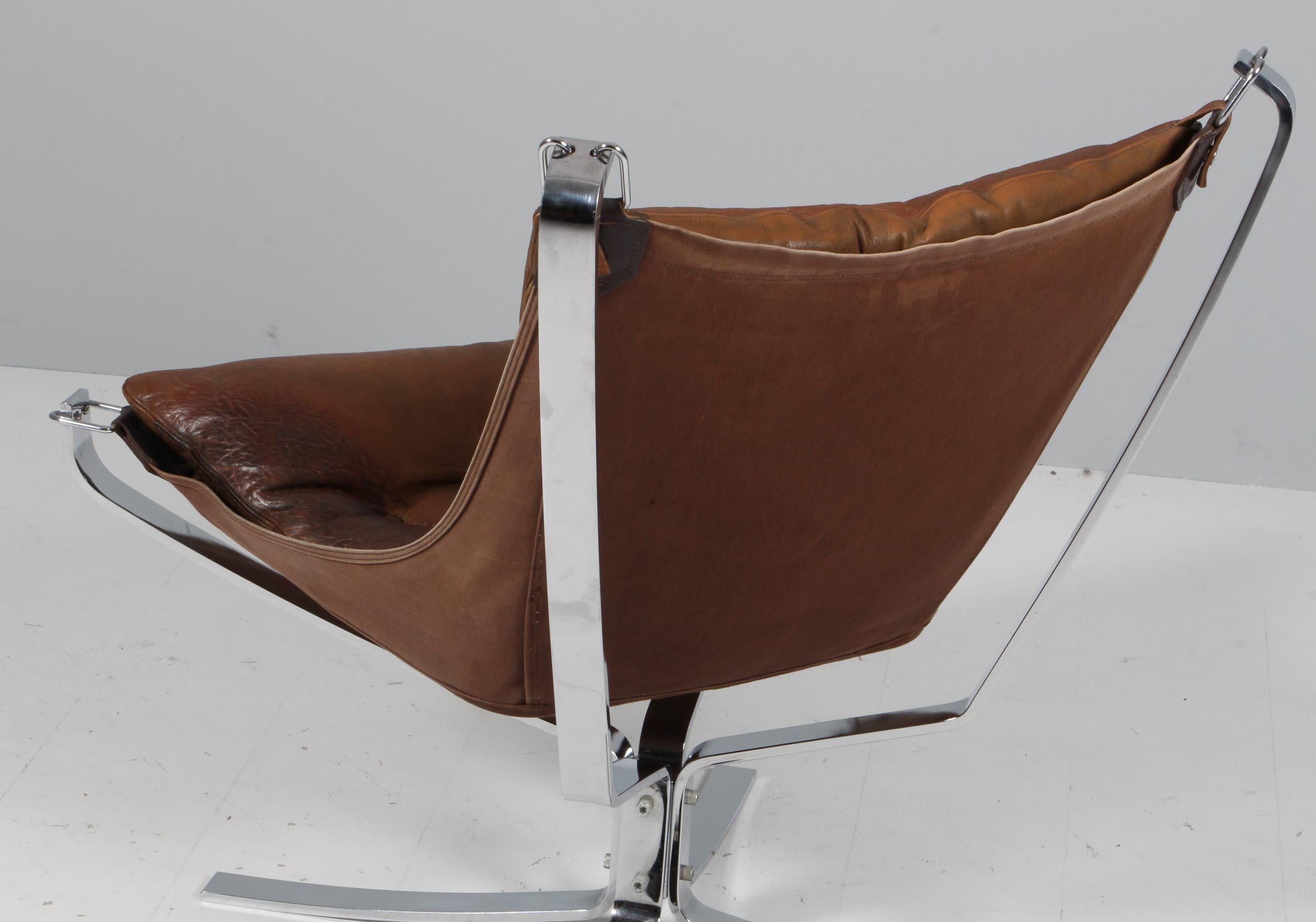 Sigurd Ressell Lounge Chair, Model Falcon, Leather and Steel For Sale 1