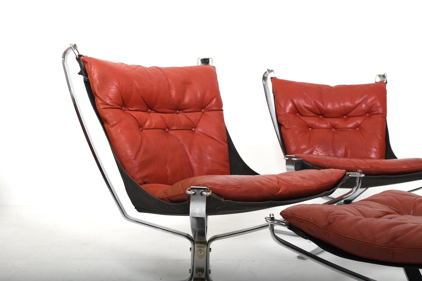 Sigurd Ressell Set of Chrome and Leather Falcon Chairs 1970s 4