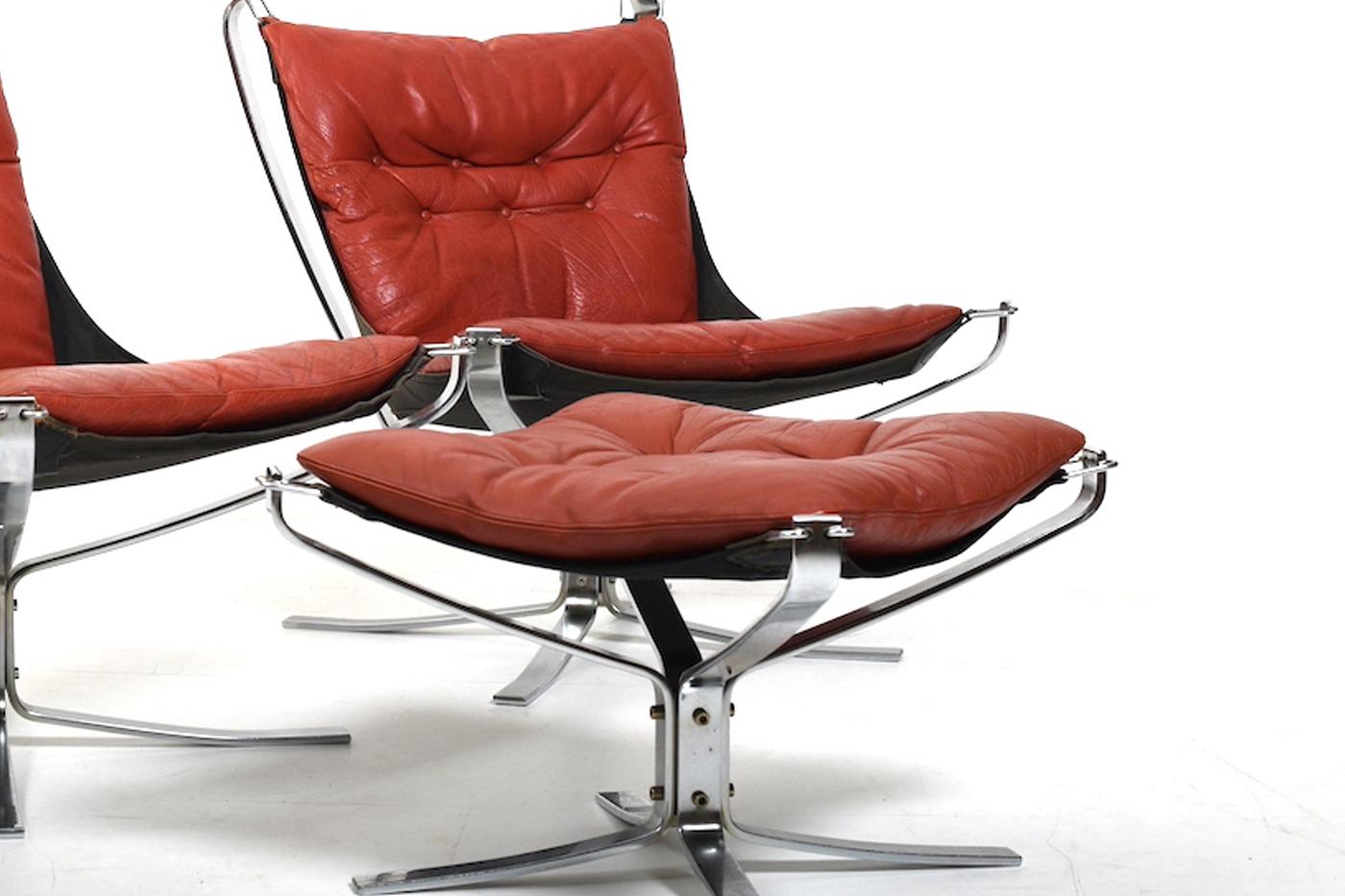 Sigurd Ressell Set of Chrome and Leather Falcon Chairs 1970s In Good Condition In Handewitt, DE