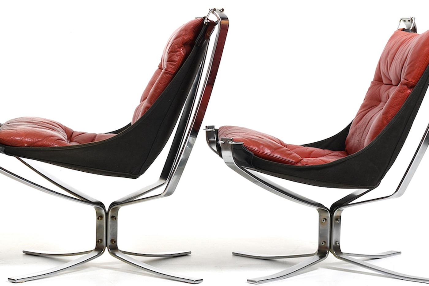 20th Century Sigurd Ressell Set of Chrome and Leather Falcon Chairs 1970s