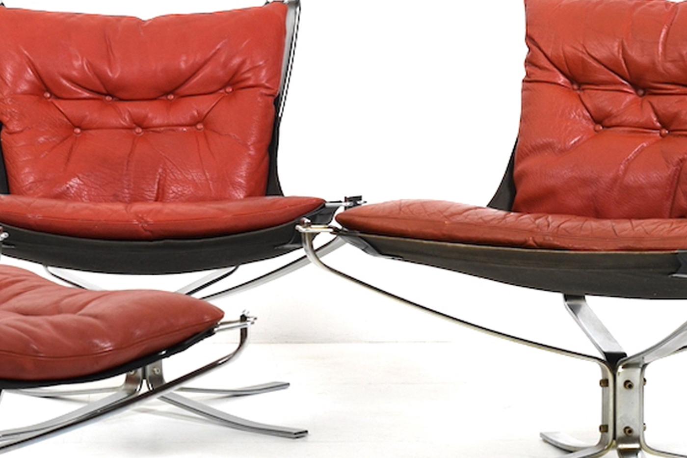 Sigurd Ressell Set of Chrome and Leather Falcon Chairs 1970s 3