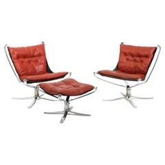 Sigurd Ressell Set of Chrome and Leather Falcon Chairs 1970s