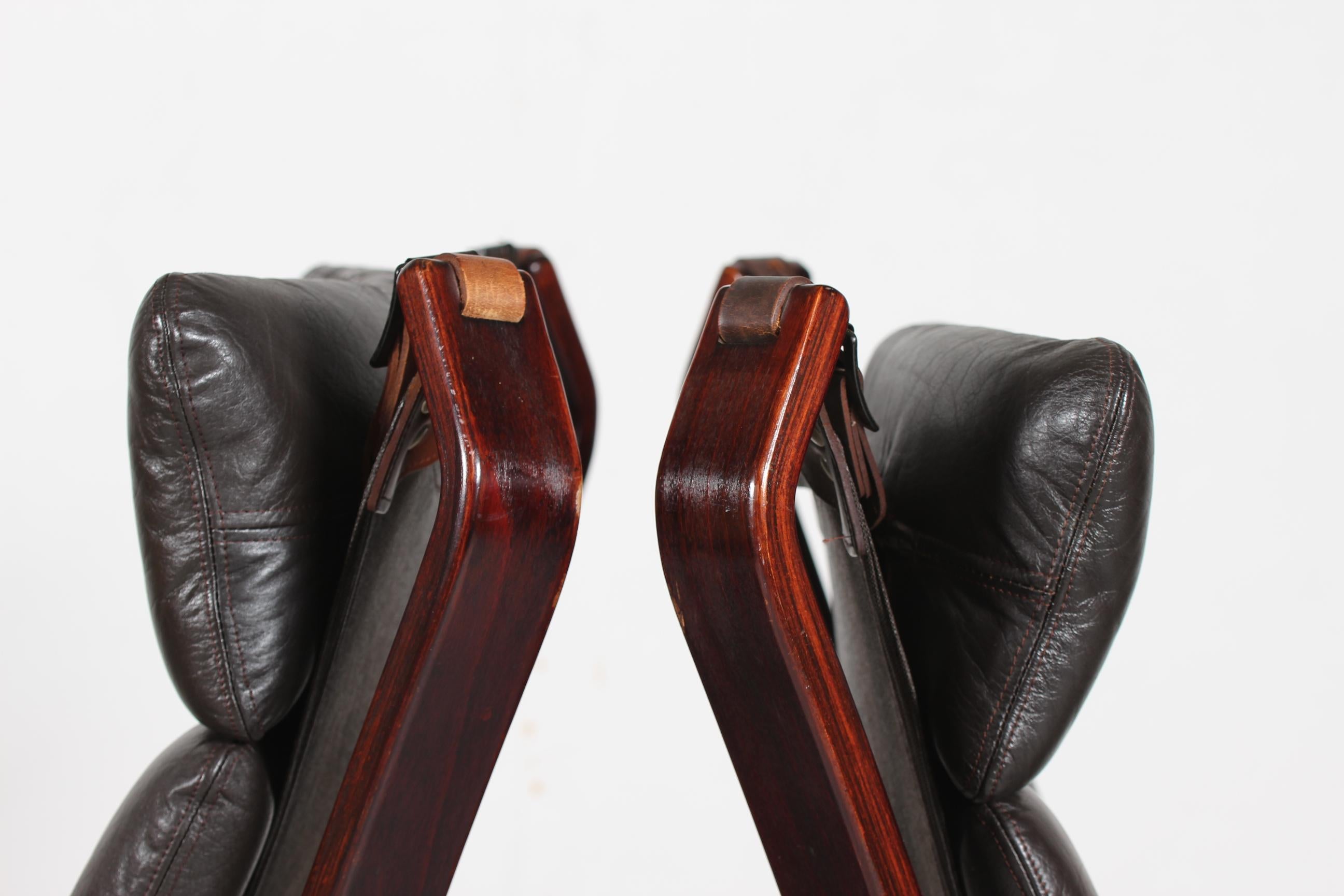 Sigurd Ressell Two Falcon Chairs with Leather Cushions by Vatne Møbler Norway 8