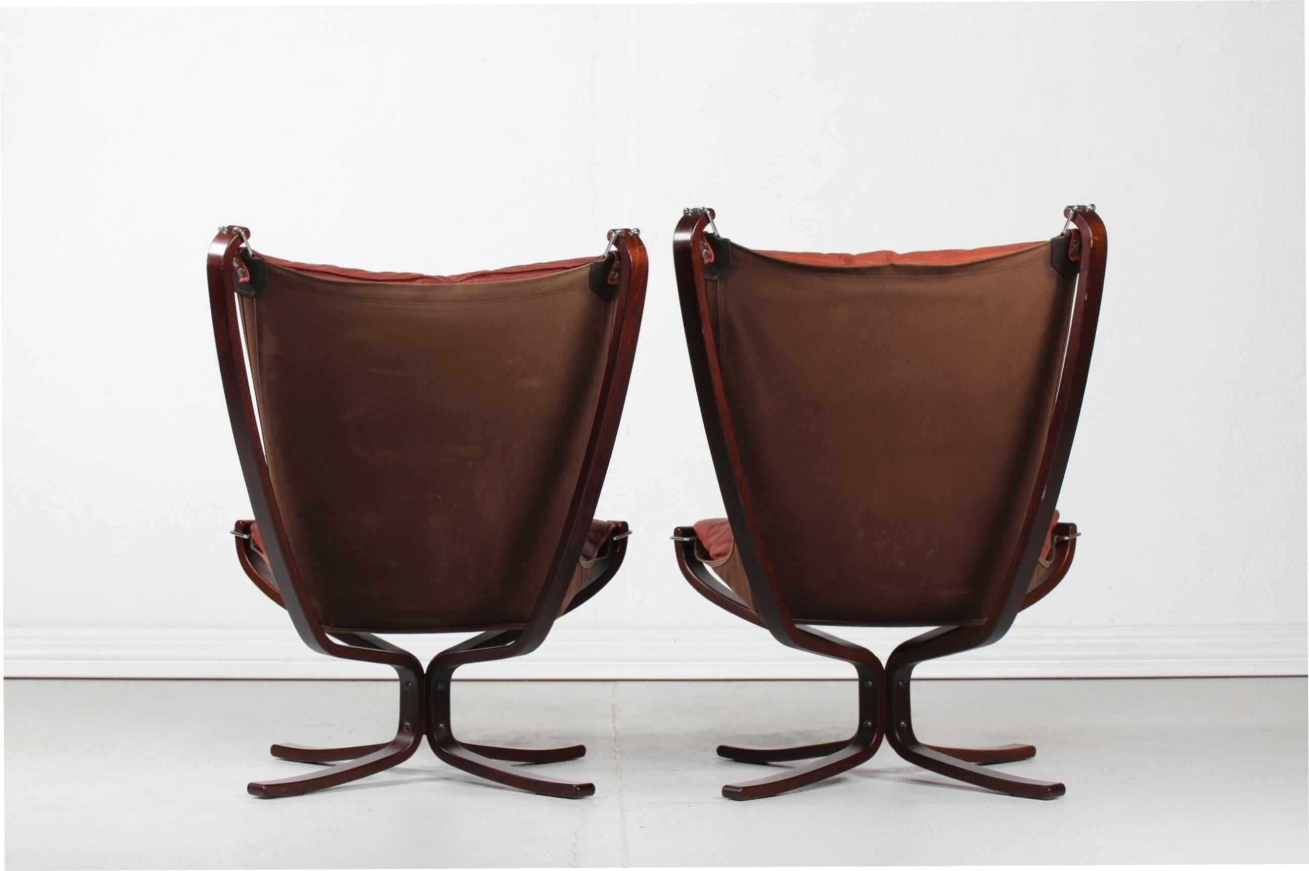 Late 20th Century Sigurd Ressell Two Falcon Chairs with Leather Cushions by Vatne Møbler Norway