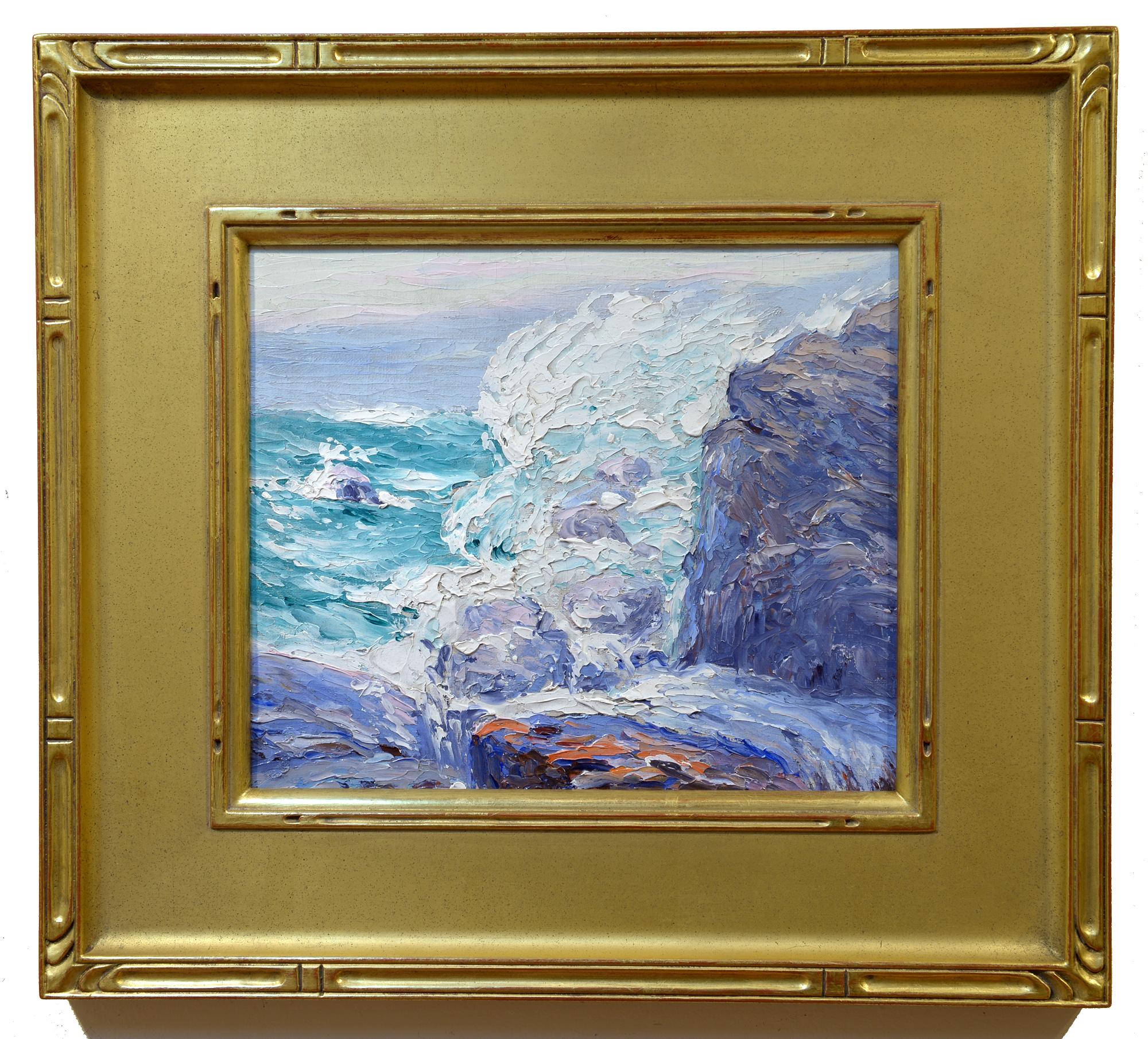 Sea Spray, Maine Coast, Impressionist, Oil on Board, Seascape - Painting by Sigurd Skou