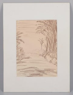 Sigurd Swane (1879-1973). Mixed media on paper. Landscape with trees