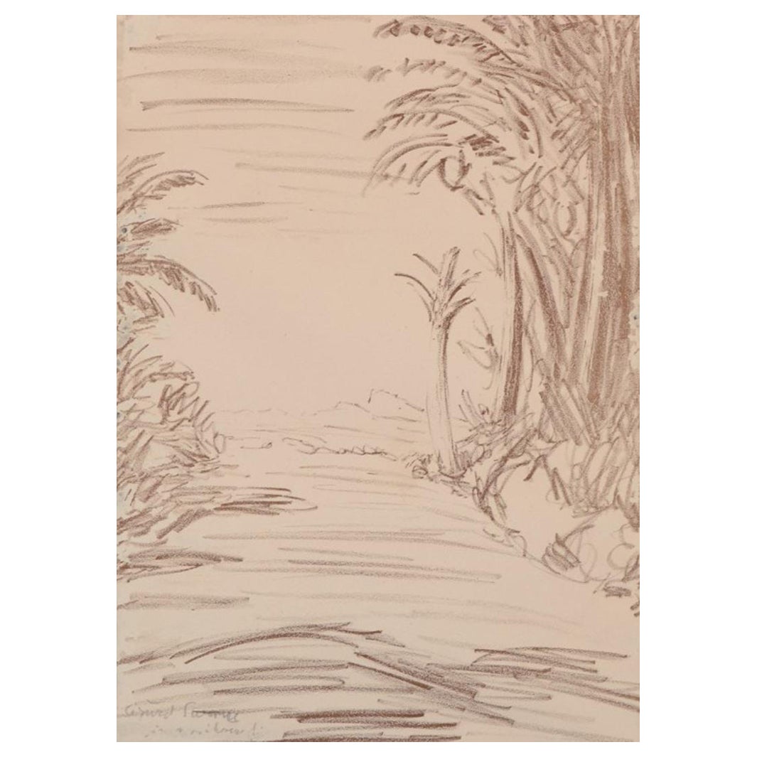 Sigurd Swane (1879-1973). Mixed media on paper. Landscape with trees
