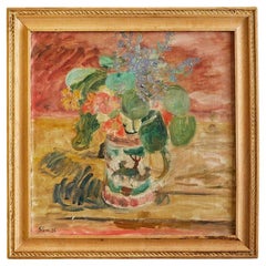Sigurd Swane Composition with flowers Oil Painting, Antique Frame, 1926, Denamrk