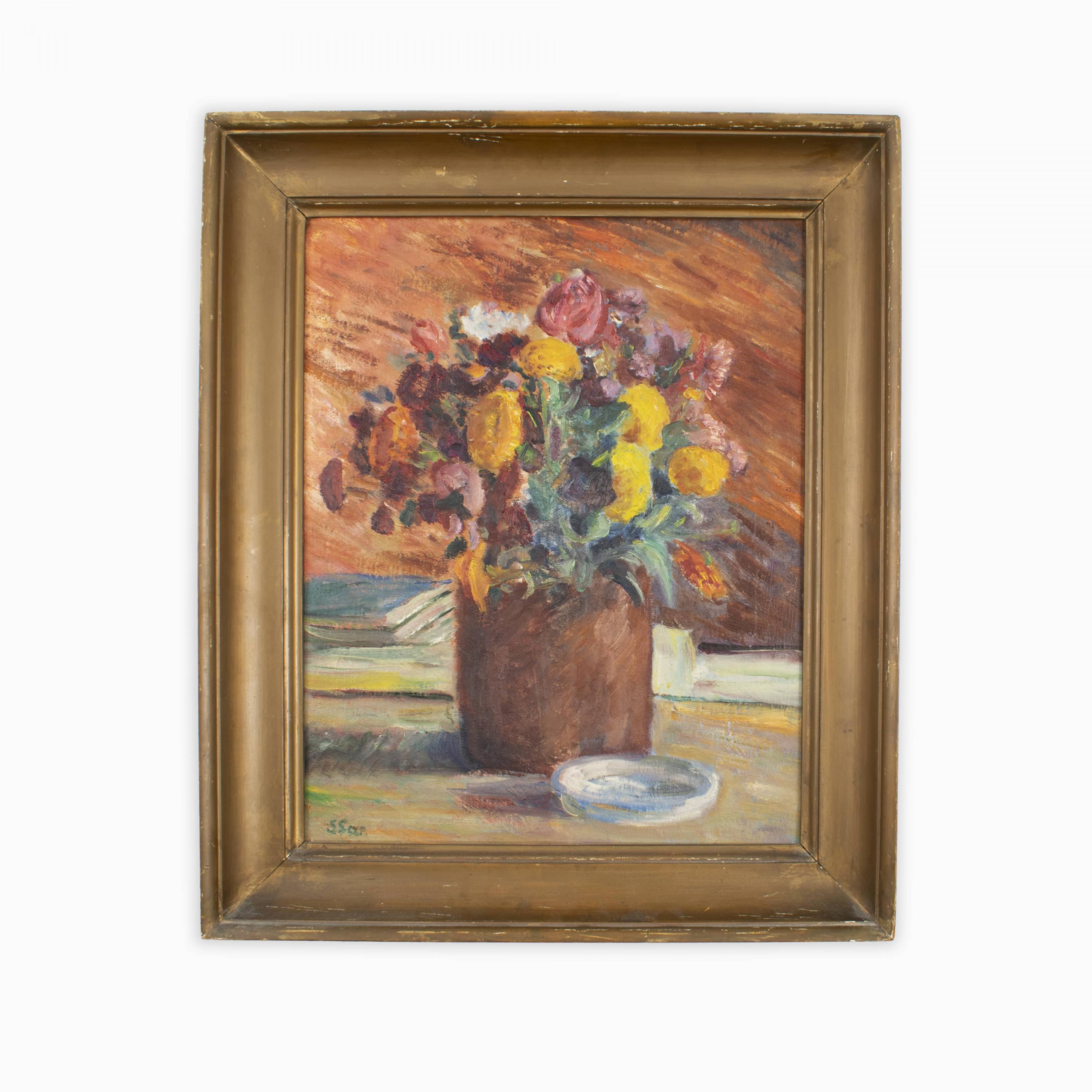 Sigurd Swane 1879 - 1973.
Arrangement with flowers.
Signed: SSW.
Sigurd Swane was a Danish painter and writer. He studied in Copenhagen at the Royal Danish Academy of Fine Arts. When he was in Paris in 1907, he was inspired by Impressionism and