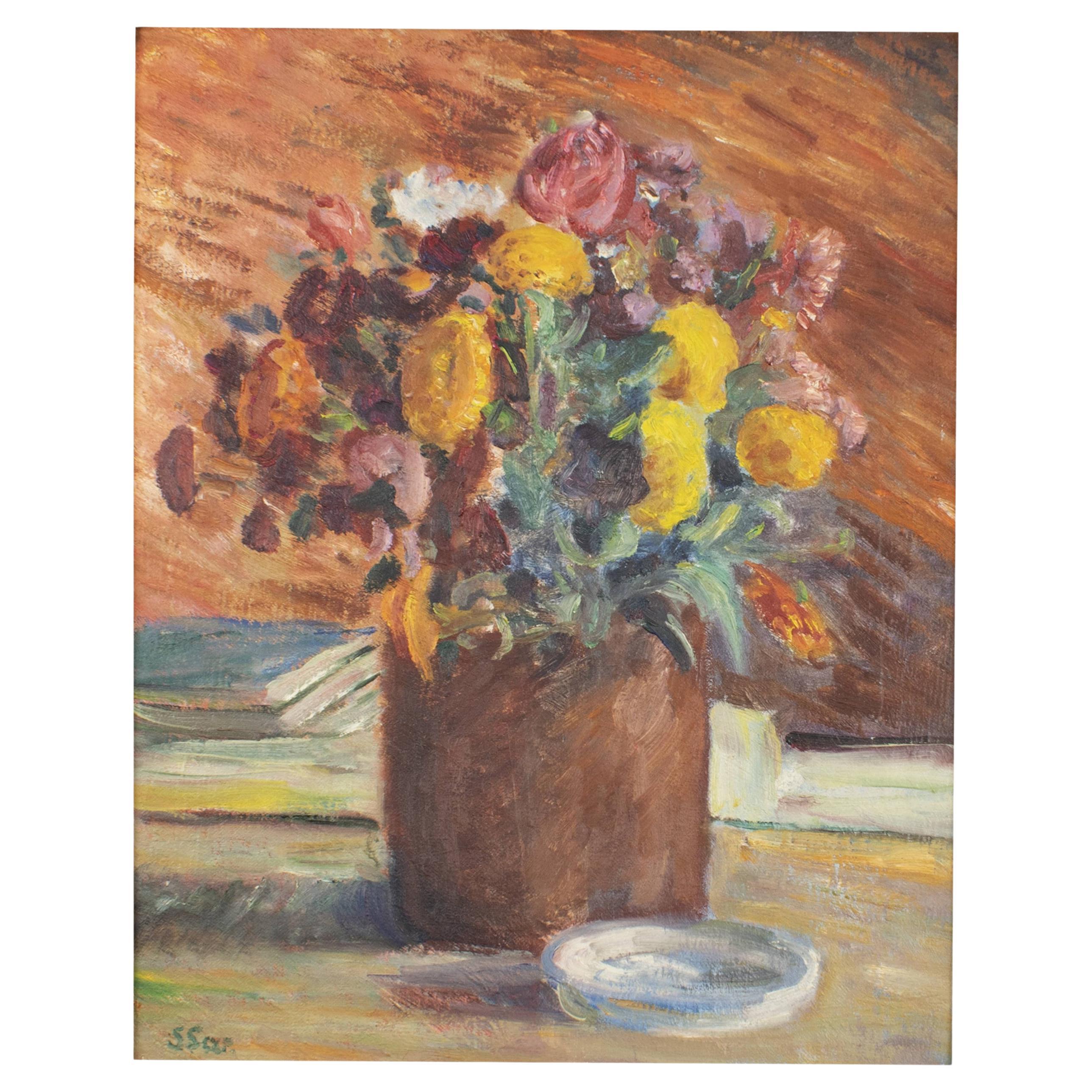Sigurd Swane, huile sur toile, Arrangement avec fleurs