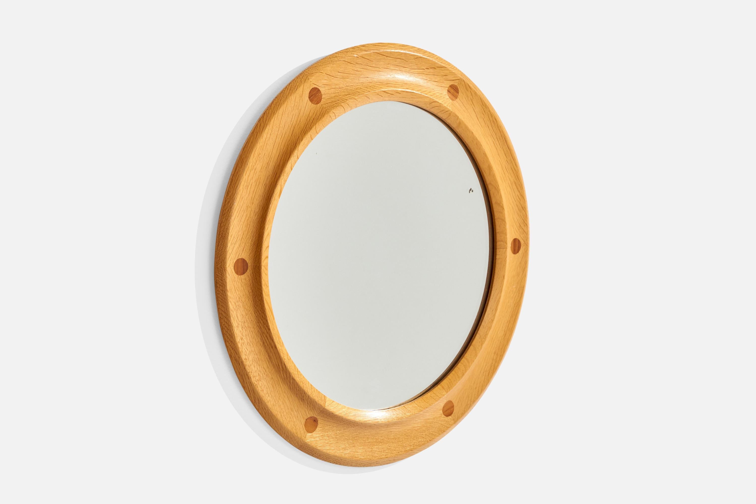 Scandinave moderne Sigvard Bernadotte & Acton Bjørn, Miroir mural, Oak, Teck, Suède, années 1960 en vente