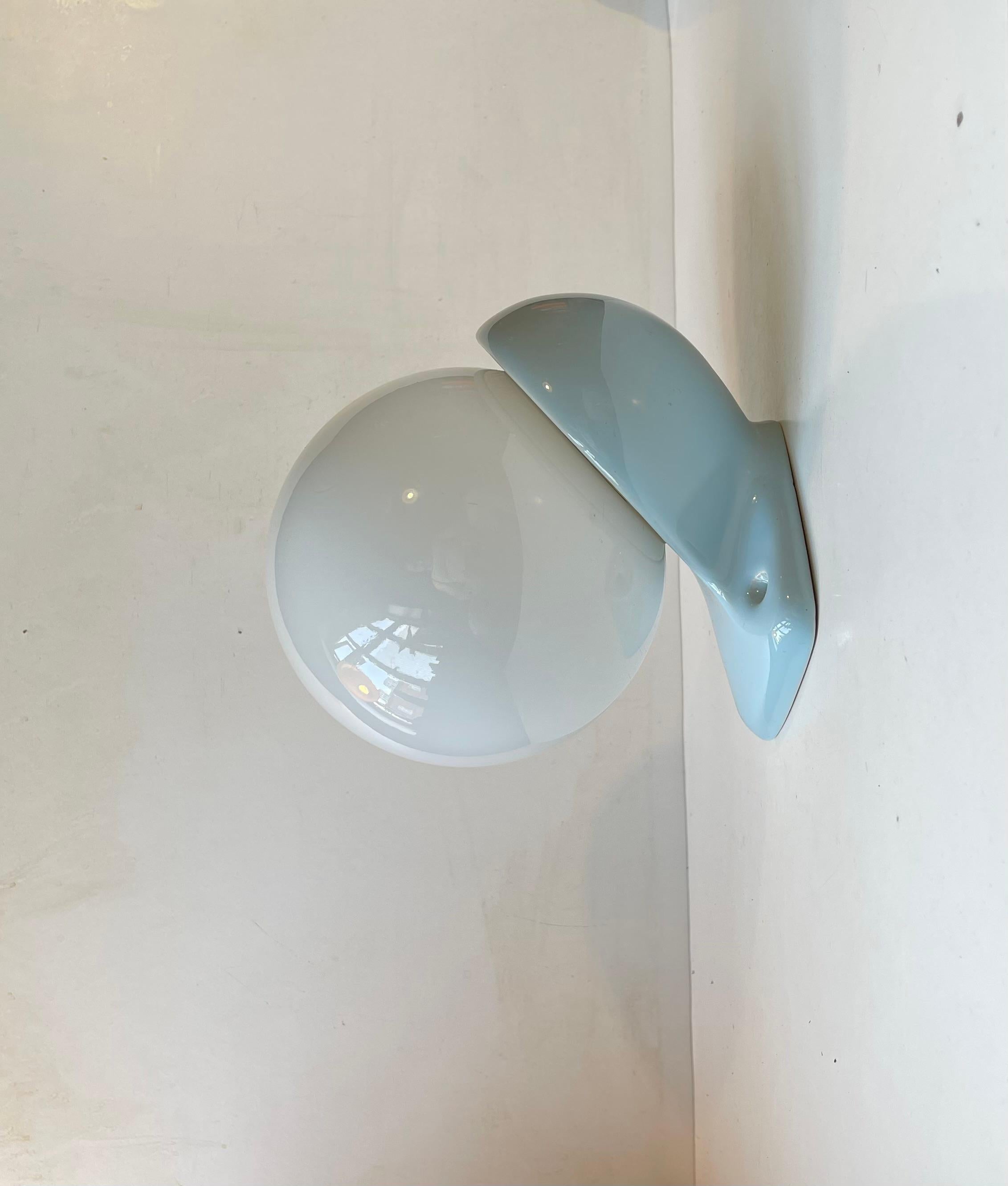 Scandinavian Modern Sigvard Bernadotte Blue Porcelain & Glass Bathroom Wall Sconce for IFÖ Sweden