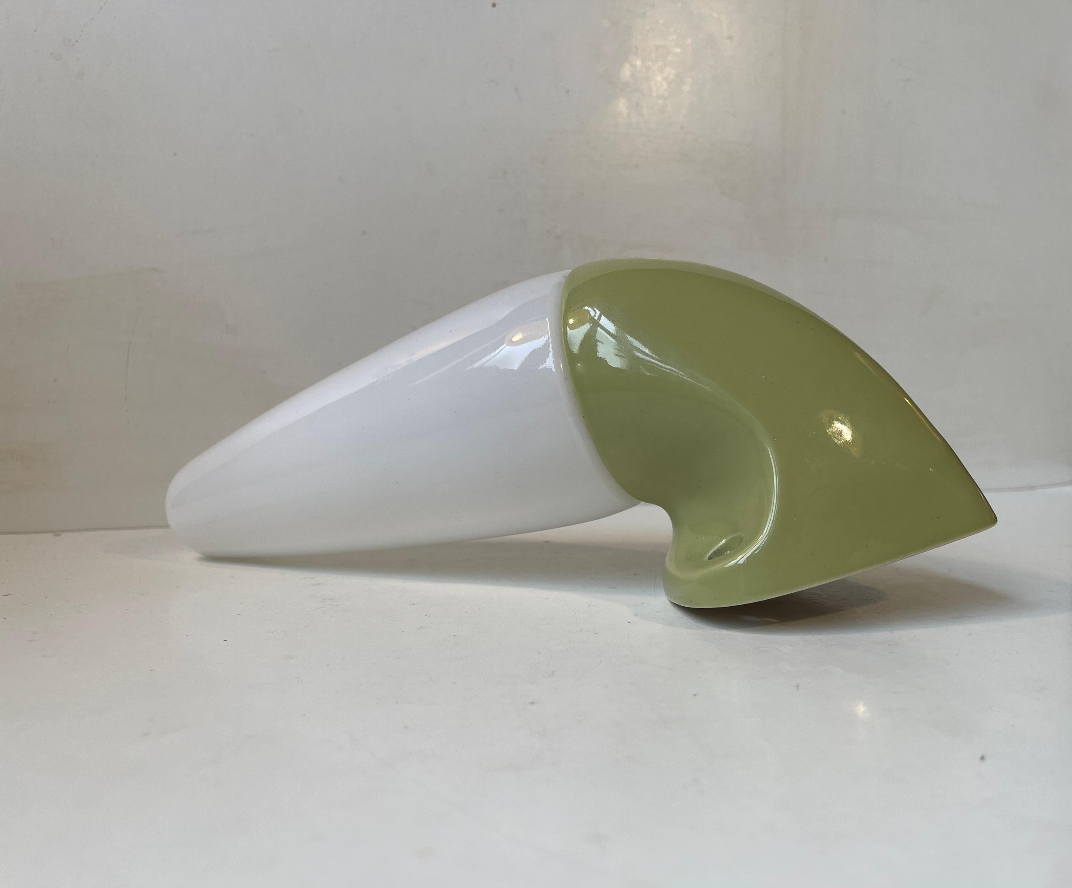 Swedish Sigvard Bernadotte Green Bathroom Wall Lamp in Porcelain & Opaline Glass, Ifö For Sale