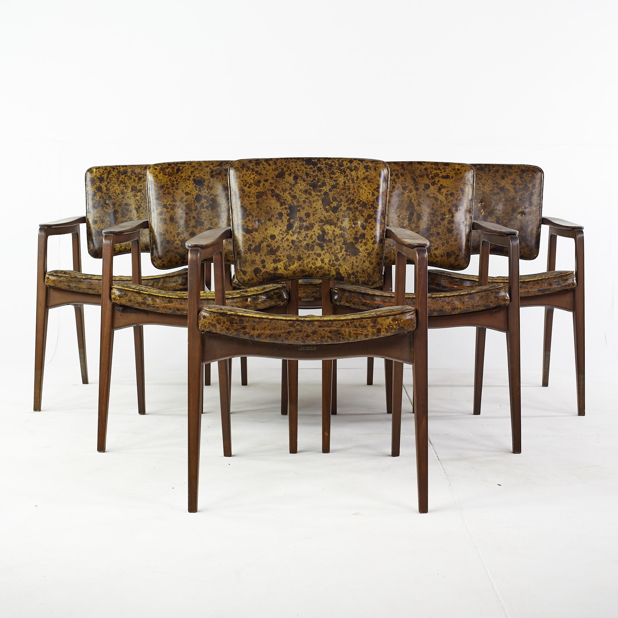 Sigvard Bernadotte Prince of Sweden for John Stuart mid century teak dining chairs - Set of 6

These chairs measure: 24 wide x 24 deep x 33.25 inches high, with a seat height of 18 and arm height of 25 inches; the chair clearance is 25