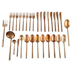 Vintage Sigvard Bernadotte 'Scanline' Brass Cutlery, Dinner Service for Eight People