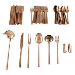 Sigvard Bernadotte 'Scanline' Cutlery in Brass Complete for 18 P., 1960s-1970s
