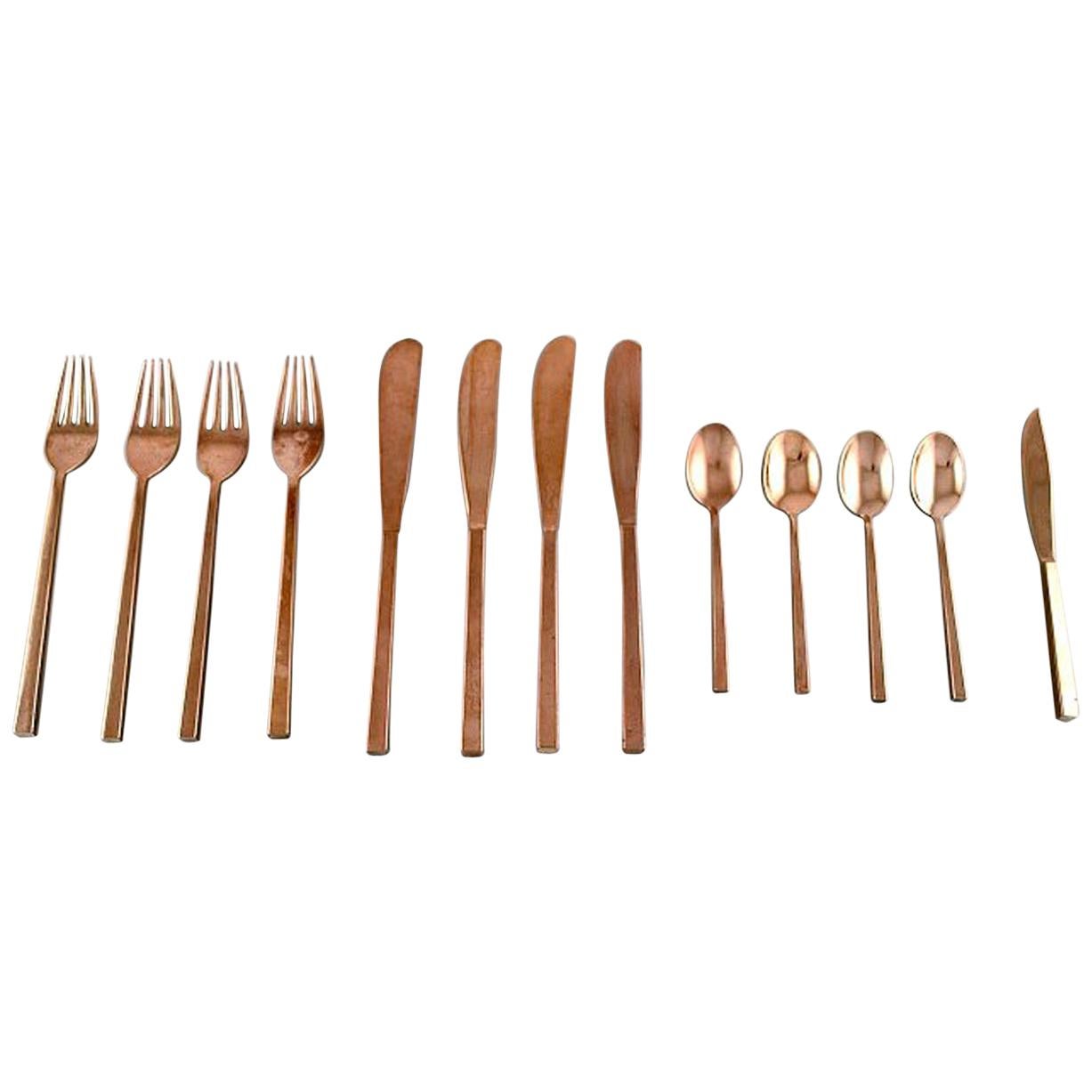 Sigvard Bernadotte 'Scanline' Cutlery in Brass Complete for 4 P
