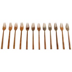 Sigvard Bernadotte 'Scanline' Cutlery in Brass, Set of Twelve Pastry Forks