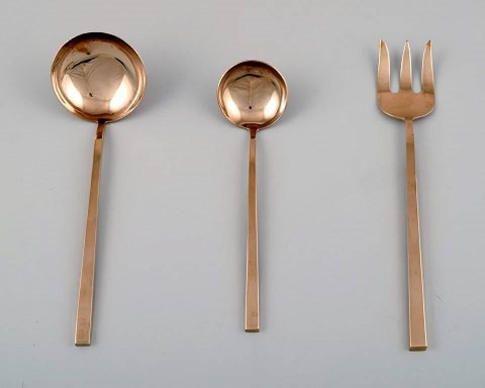 Scandinavian Modern Sigvard Bernadotte 'Scanline' Cutlery of Brass Complete for 12 Persons