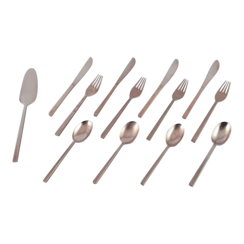 Sigvard Bernadotte 'Scanline' cutlery set in brass. Complete lunch service.