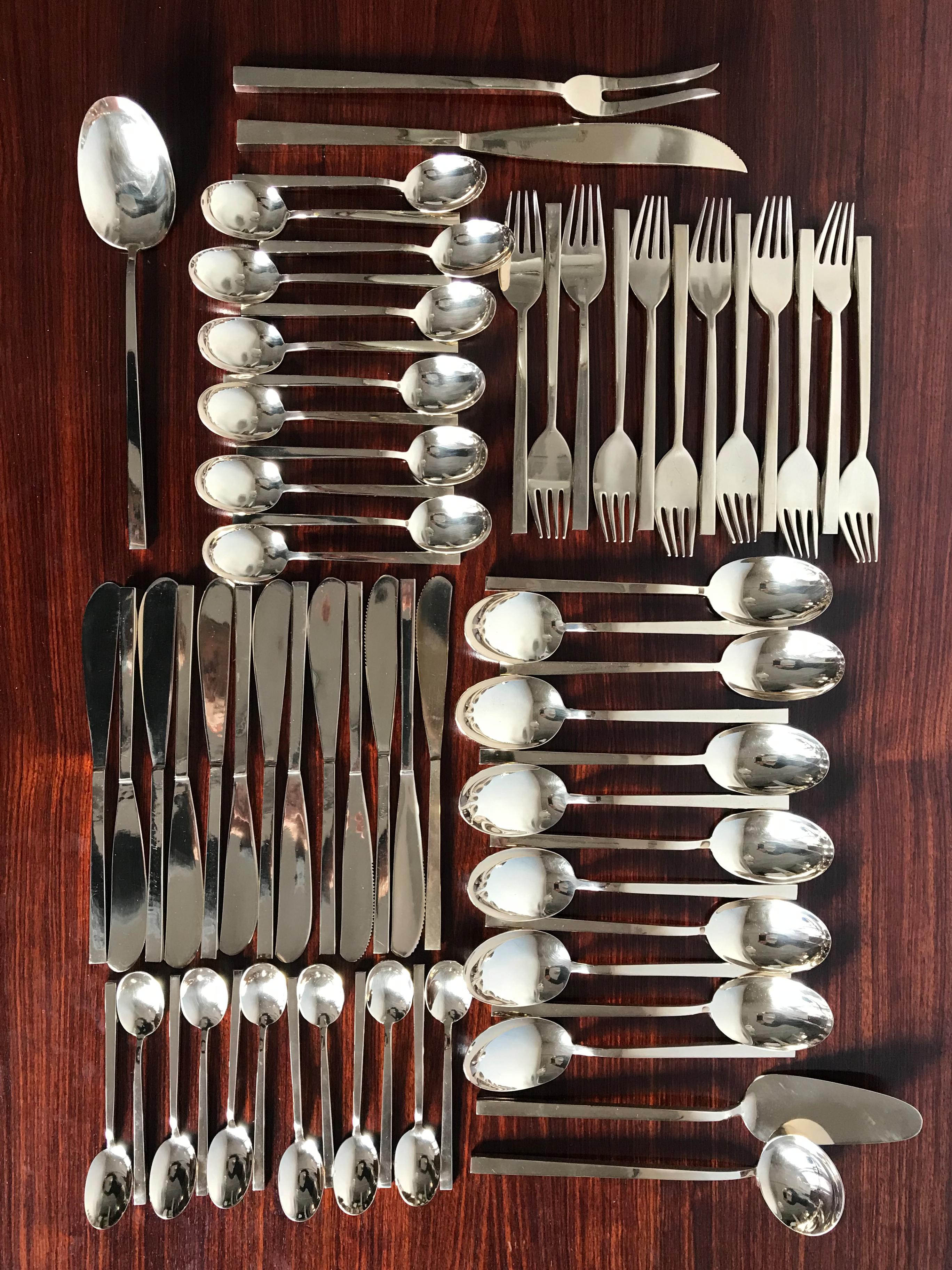 Mid-Century Modern Sigvard Bernadotte Scanline Midcentury Brass Cutlery Tableware, 1950s