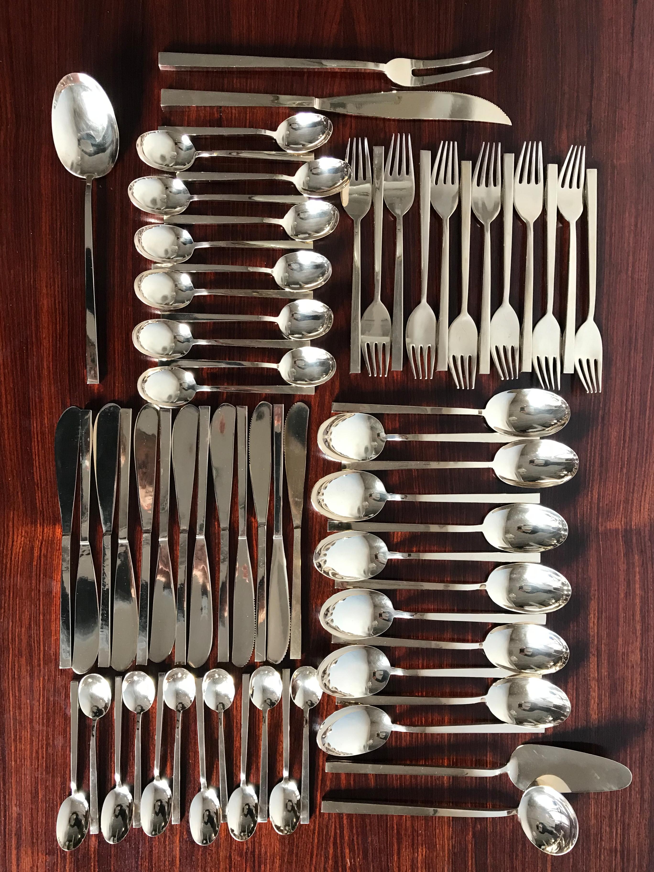 Danish Sigvard Bernadotte Scanline Midcentury Brass Cutlery Tableware, 1950s