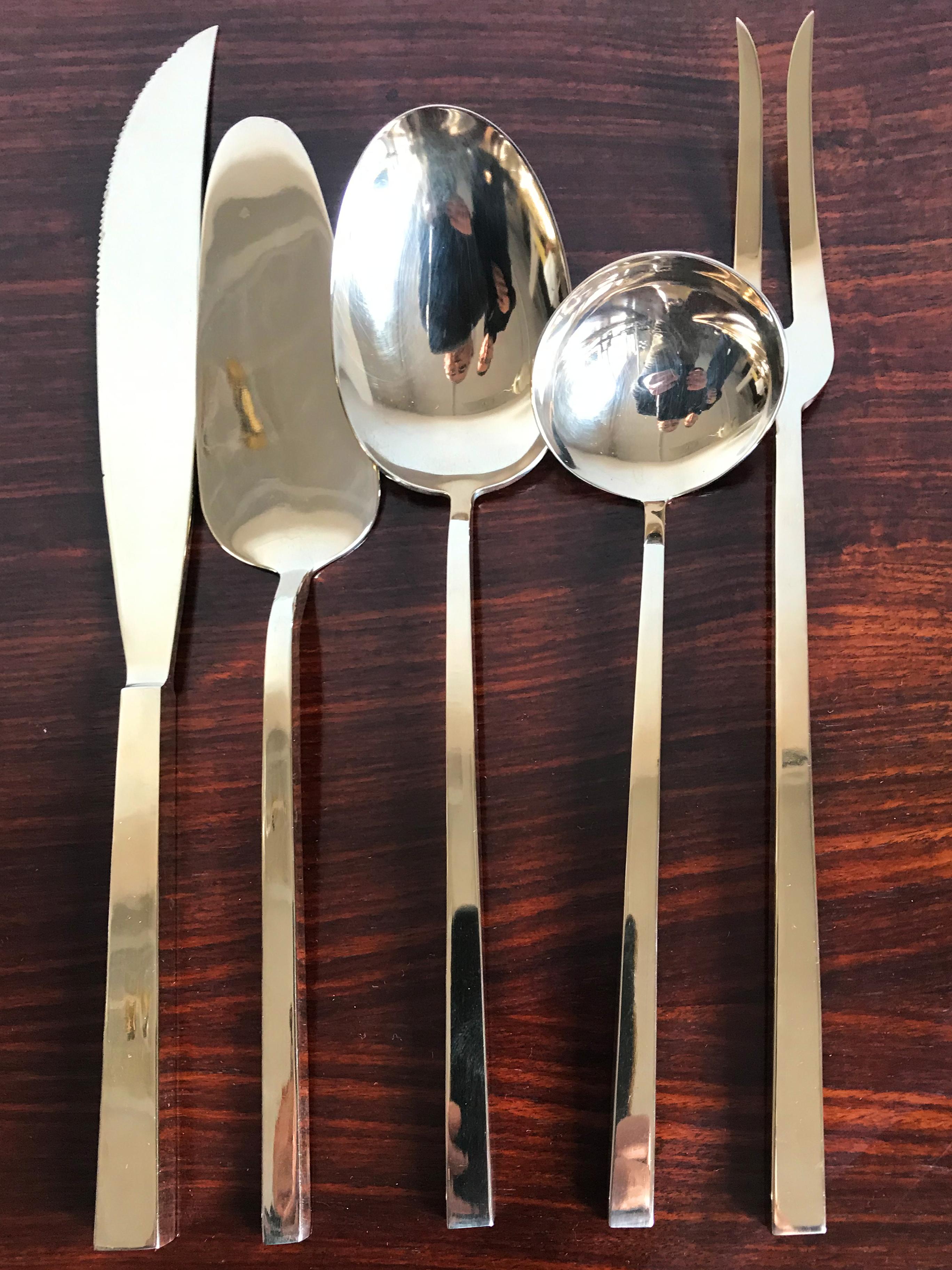 Sigvard Bernadotte Scanline Midcentury Brass Cutlery Tableware, 1950s 2