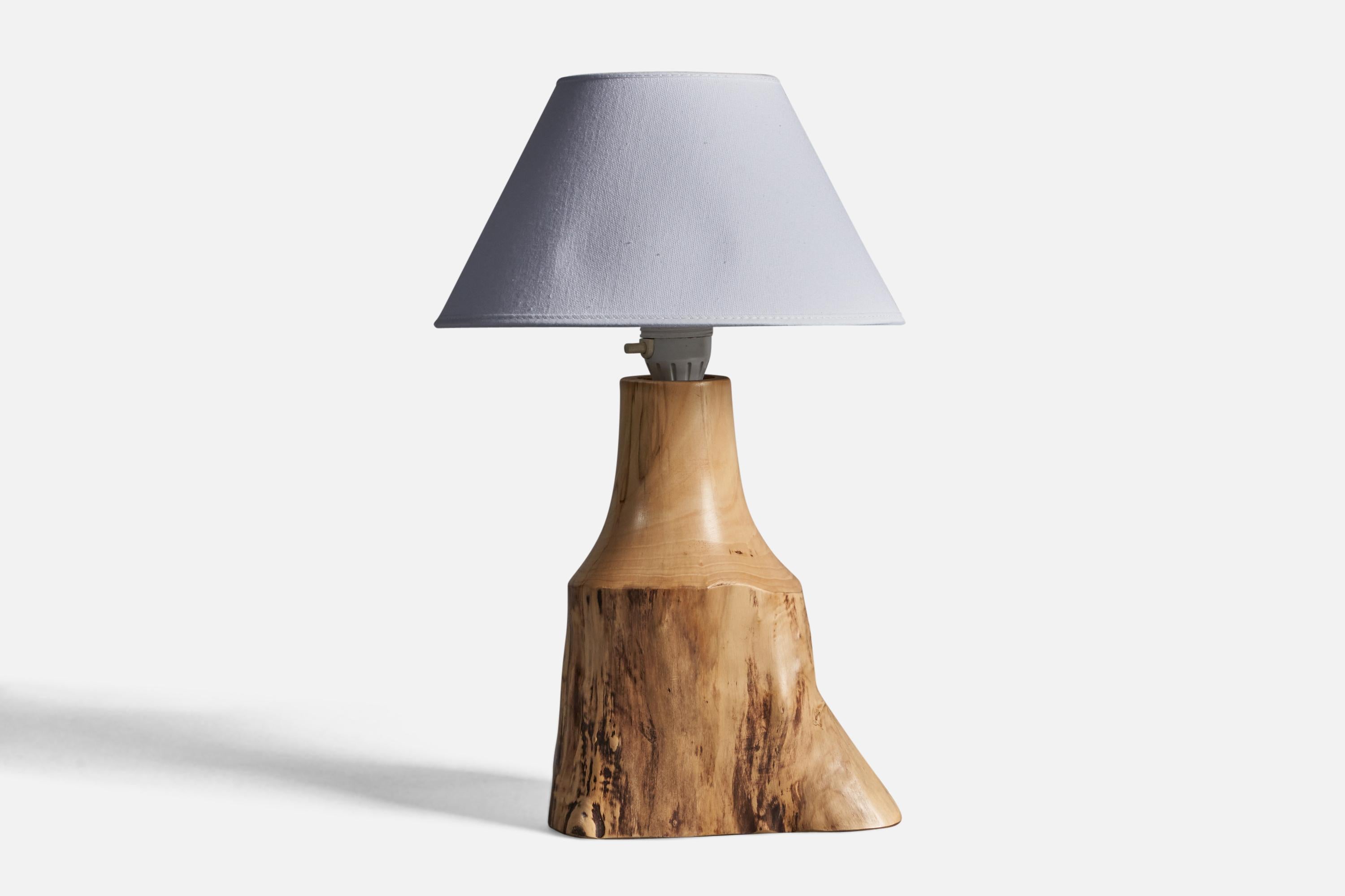 A freeform cottonwood table lamp designed and produced by Sigvard Nilsson, Sweden, 1970s

Dimensions of Lamp (inches): 12.25