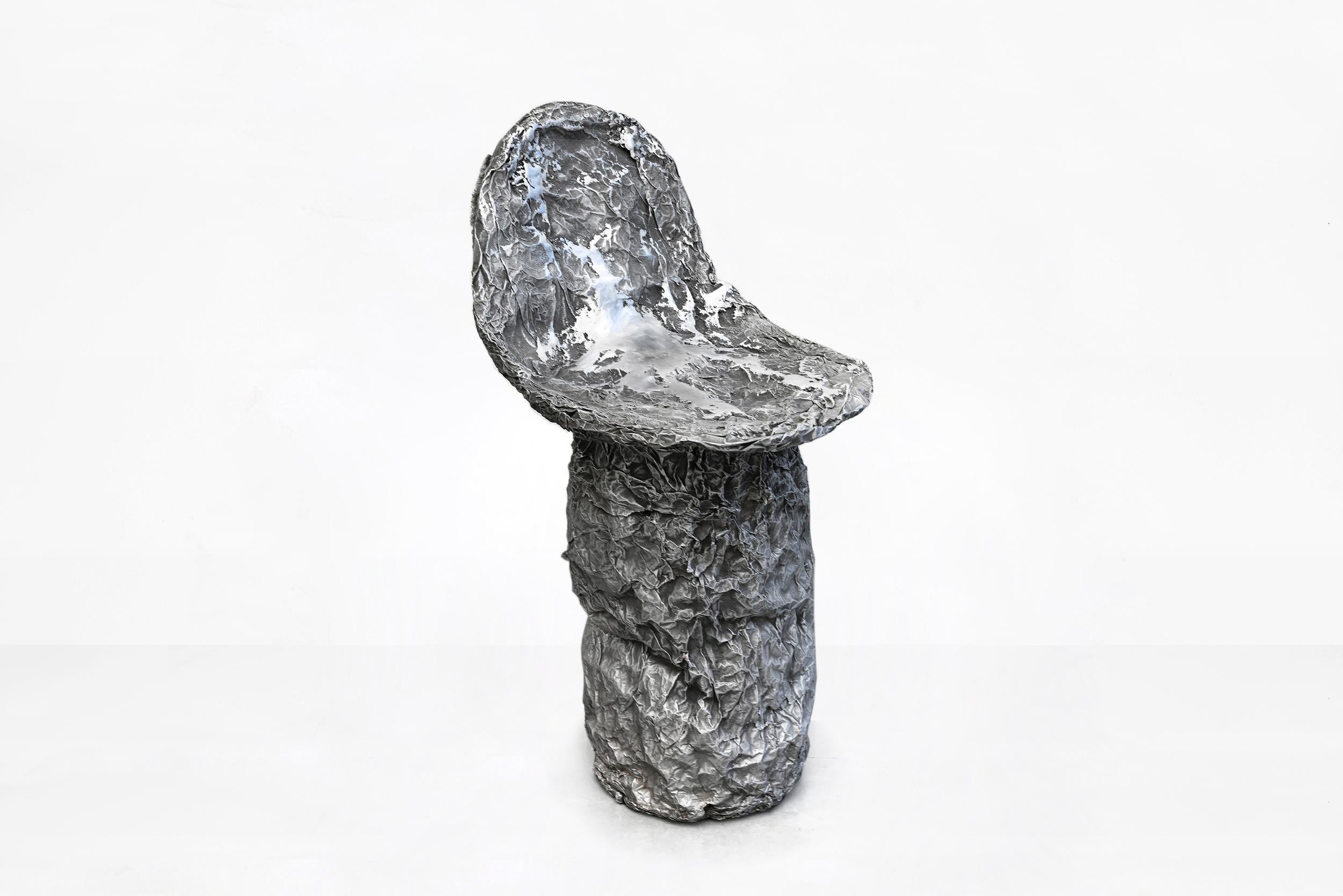 Sigve Knutson, lost aluminium foil chair
Manufactured by Sigve Knutson
Oslo, Norway, 2019
Aluminum
Produced for Side Gallery, Barcelona

Measurements:
34 cm x 35 cm x 68 H cm
13.38 in x 13.77 in x 26.77 H in

Edition
Unique