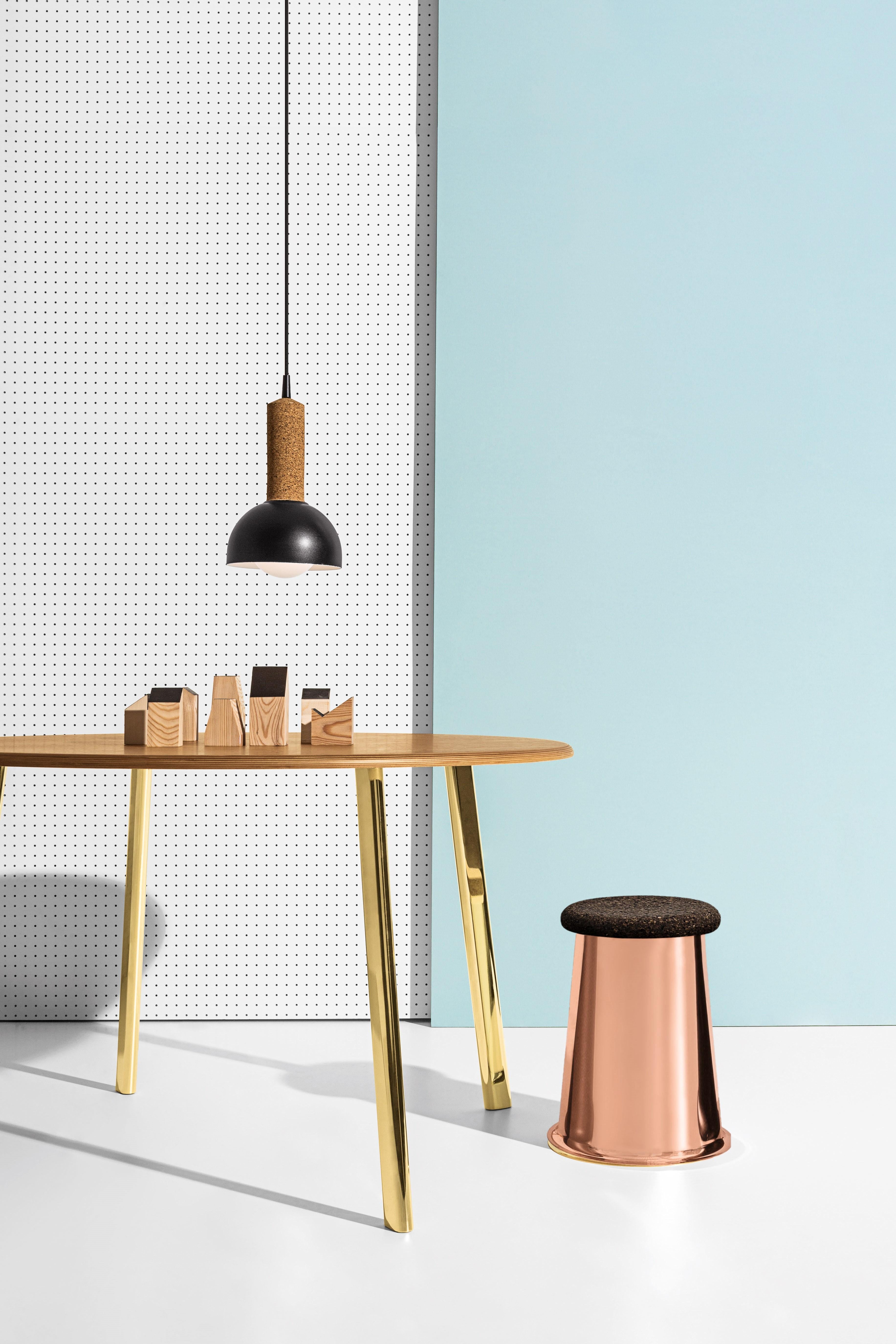 Italian Siit Stool, Polished Copper Base and Dark Cork Seat by Discipline Lab