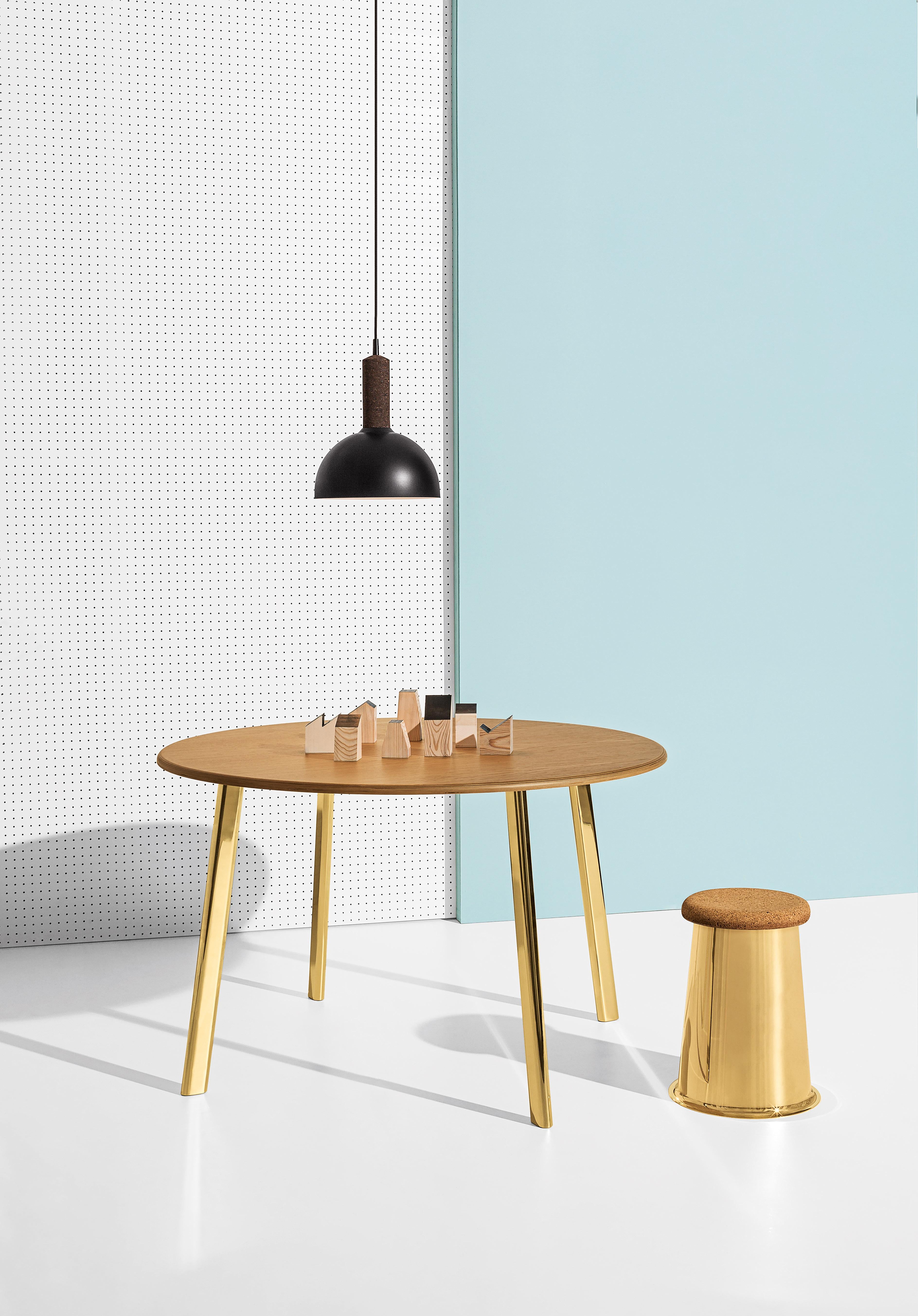Contemporary Siit Stool, Polished Copper Base and Dark Cork Seat by Discipline Lab