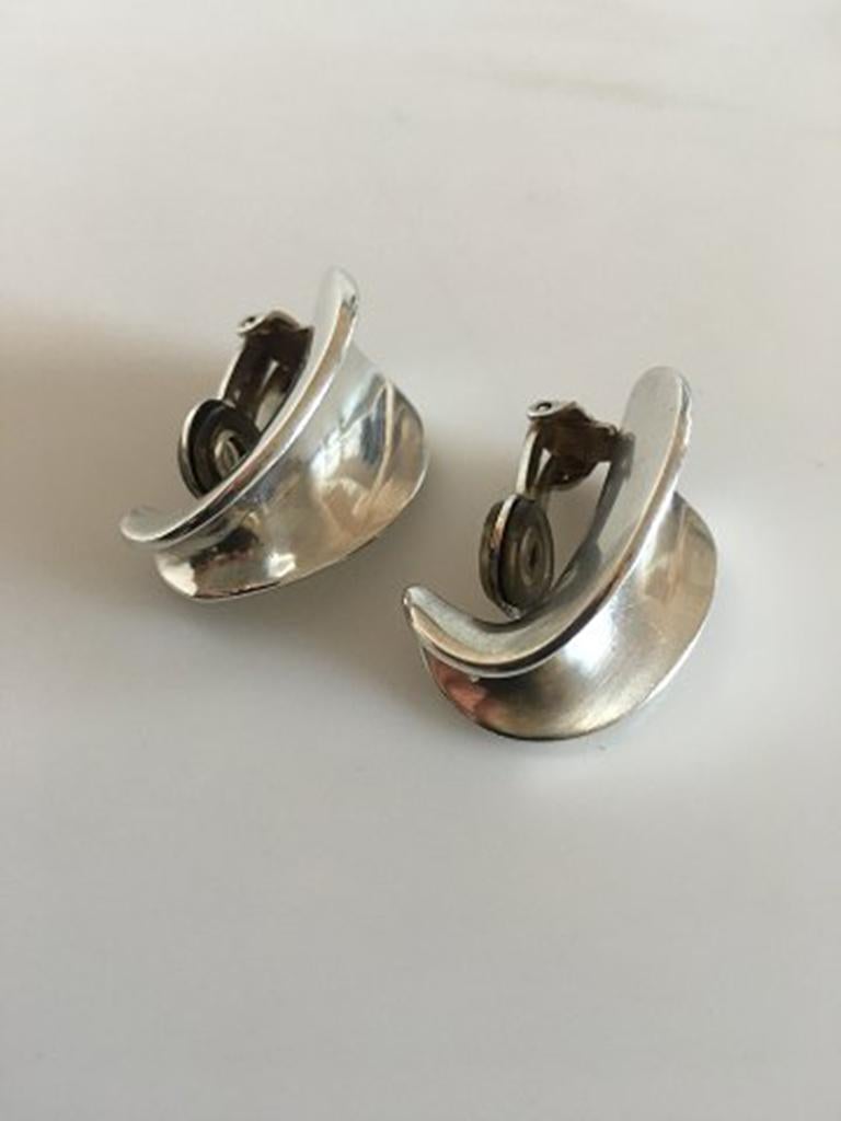 SIK Sterling Silver Earrings (Silversmithy in Kolding). Earclips. 3 cm / 1 3/16 in. Combined weight of 24 g / 0.85 oz.