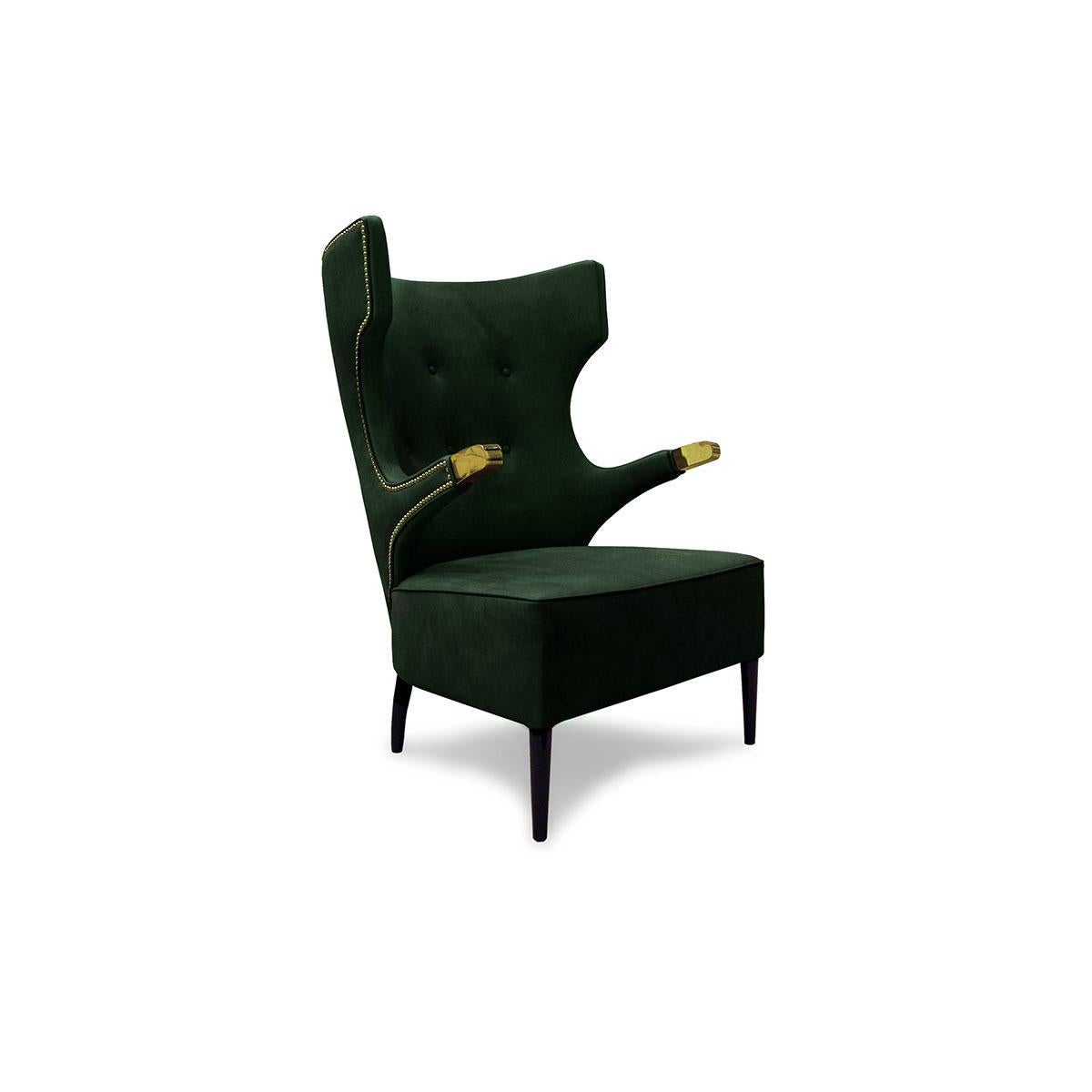 Portuguese Sika Armchair in Faux Leather With Golden Polished Nails For Sale