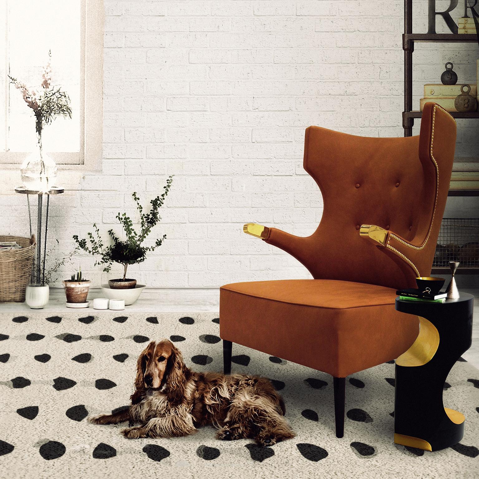 Sika Armchair in Faux Leather With Golden Polished Nails In New Condition For Sale In New York, NY