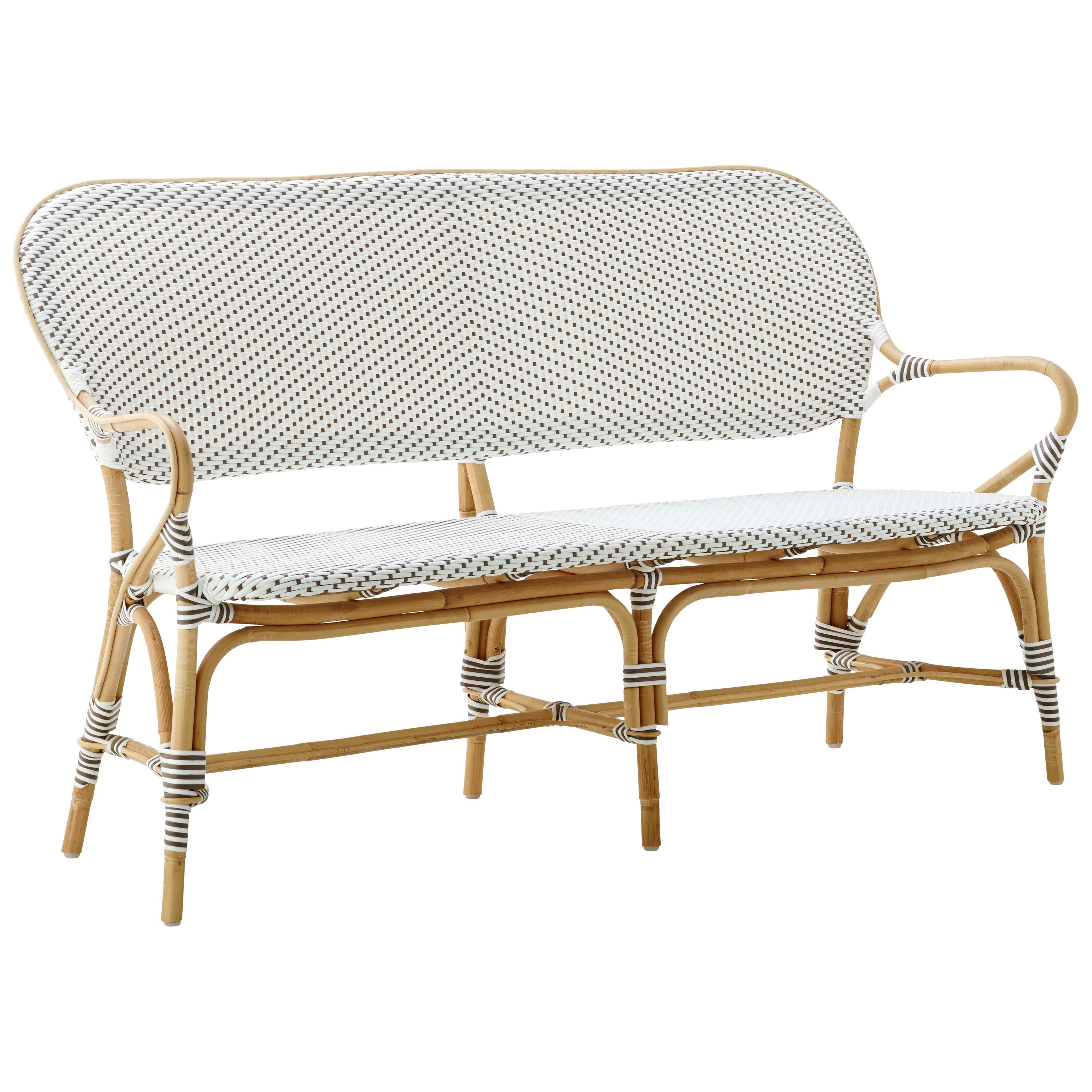 Sika Design Isabell Rattan Bistro Bench in White with Cappuccino Dots