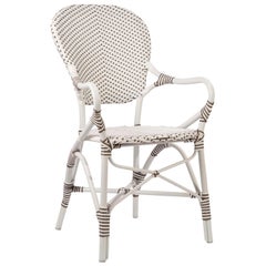 Sika Design Isabell Rattan Outdoor Bistro Armchair in White w/ Cappuccino Dots