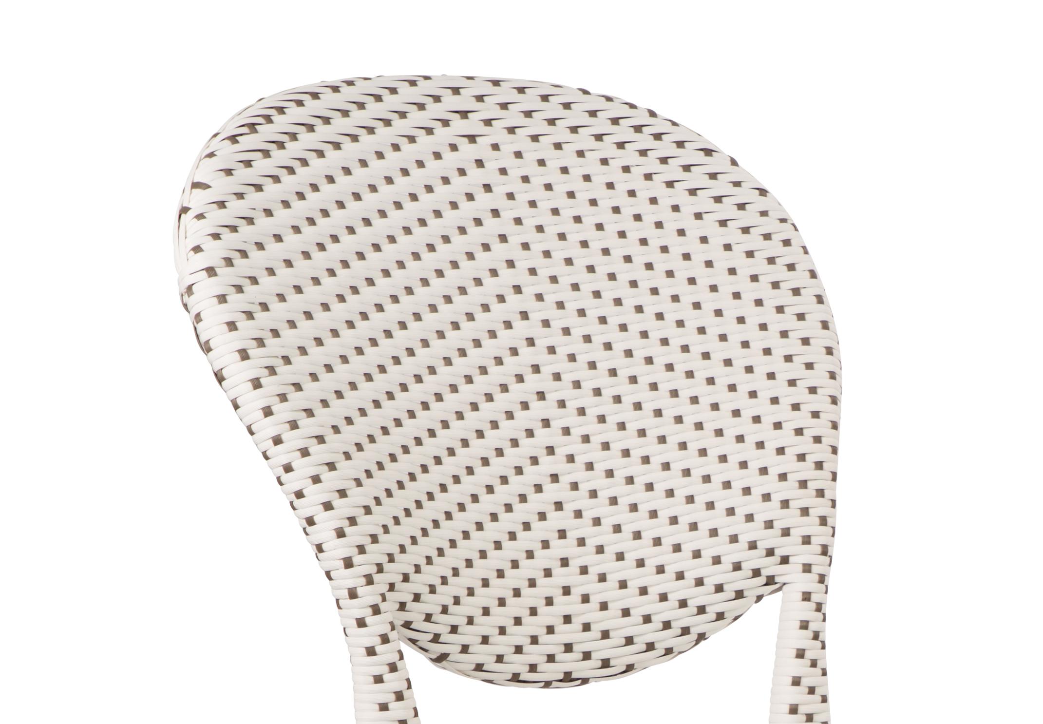 Modern Sika Design Isabell Rattan Outdoor Bistro Side Chair in White w/ Cappuccino Dots