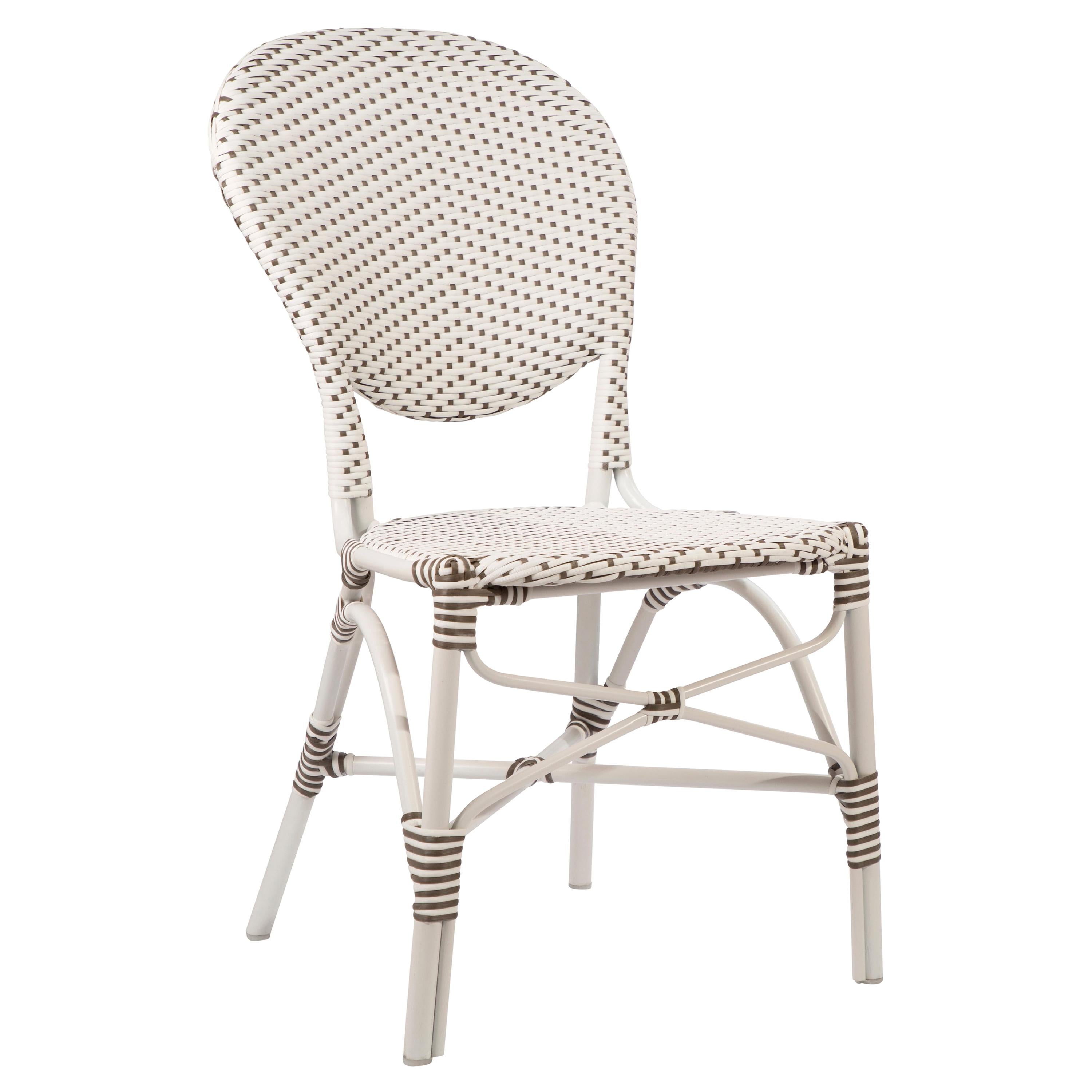 Sika Design Isabell Rattan Outdoor Bistro Side Chair in White w/ Cappuccino Dots